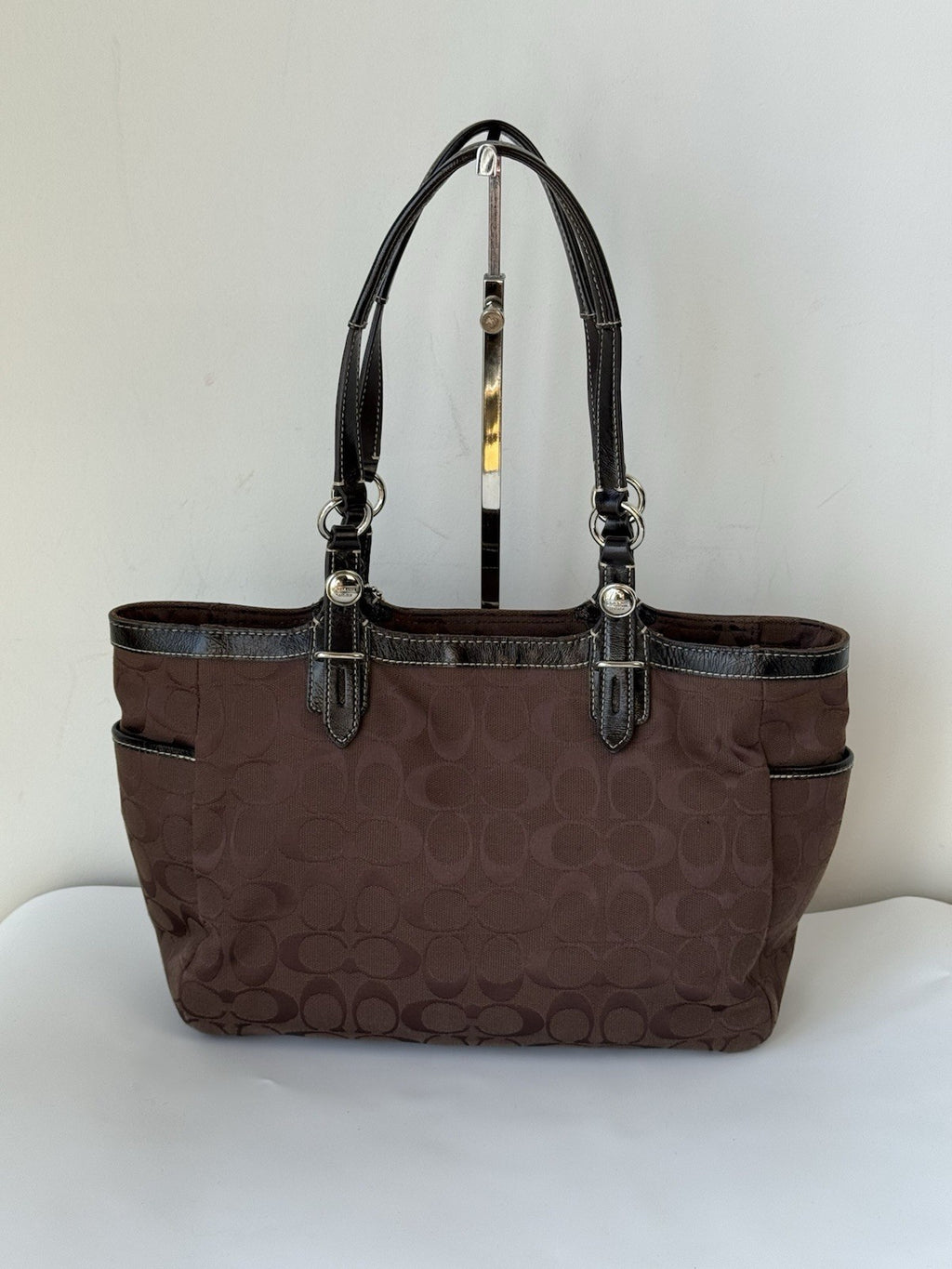 Vintage Coach Gallery East West Tote Bag Dark Brown Signature Handbag 00s Y2K