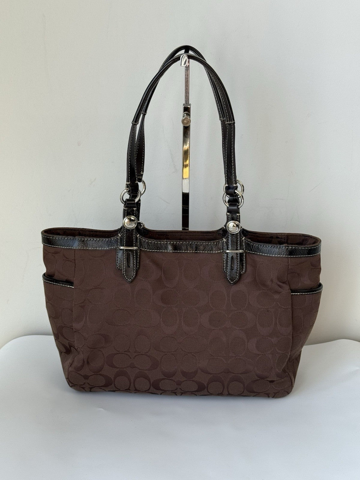 Vintage Coach Gallery East West Tote Bag Dark Brown Signature Handbag 00s Y2K