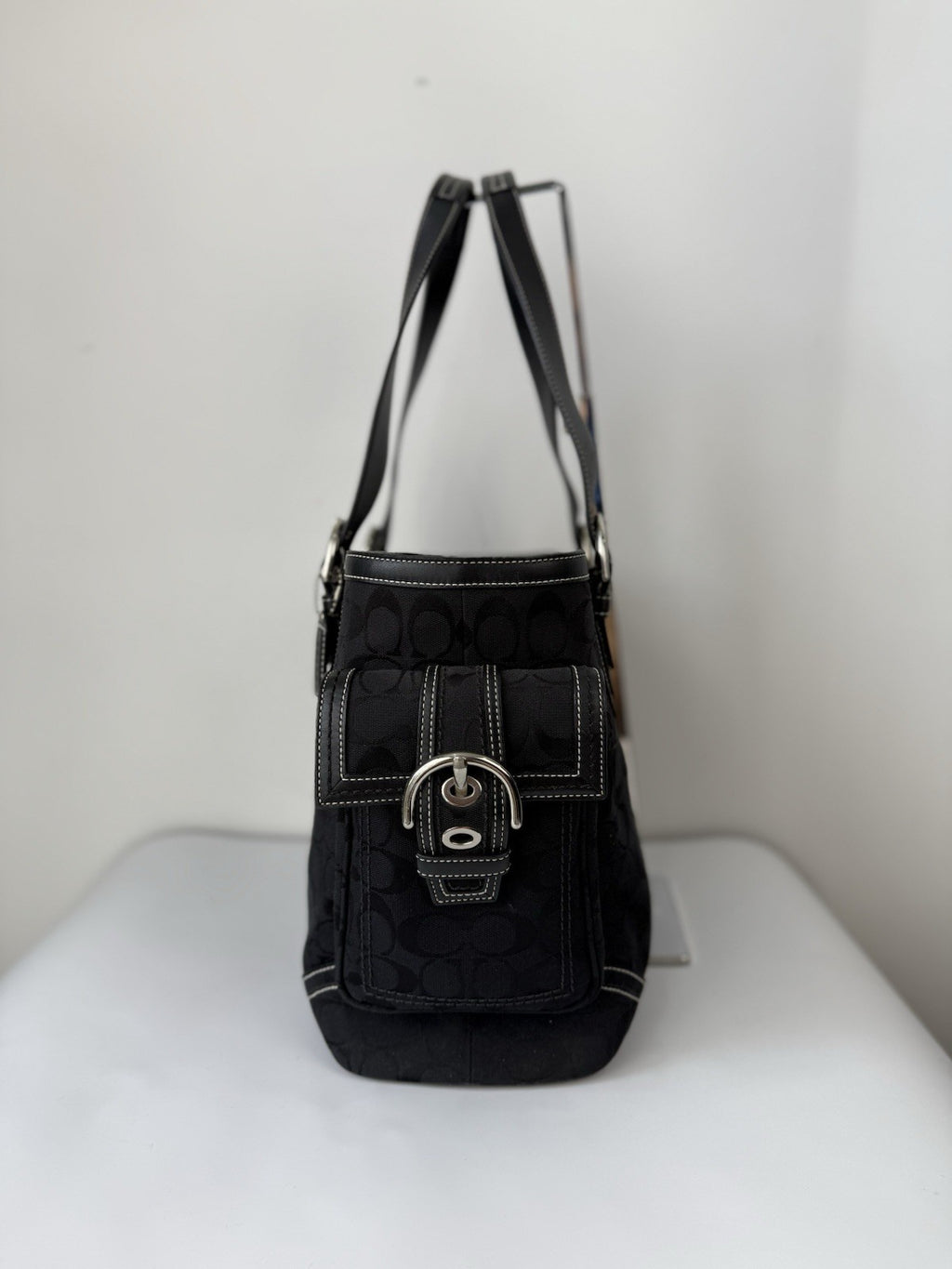 Vintage Coach Carryall Tote Bag Black Signature Handbag 00s Y2K Bag