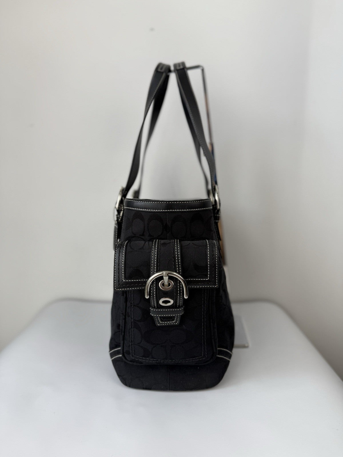 Vintage Coach Carryall Tote Bag Black Signature Handbag 00s Y2K Bag