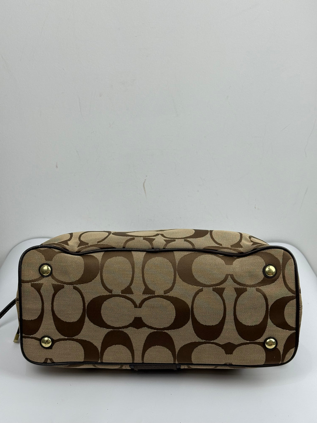 Vintage Coach Signature Stripe Carryall Tote Bag Beige Brown Coach Canvas HandBag 00s Y2K