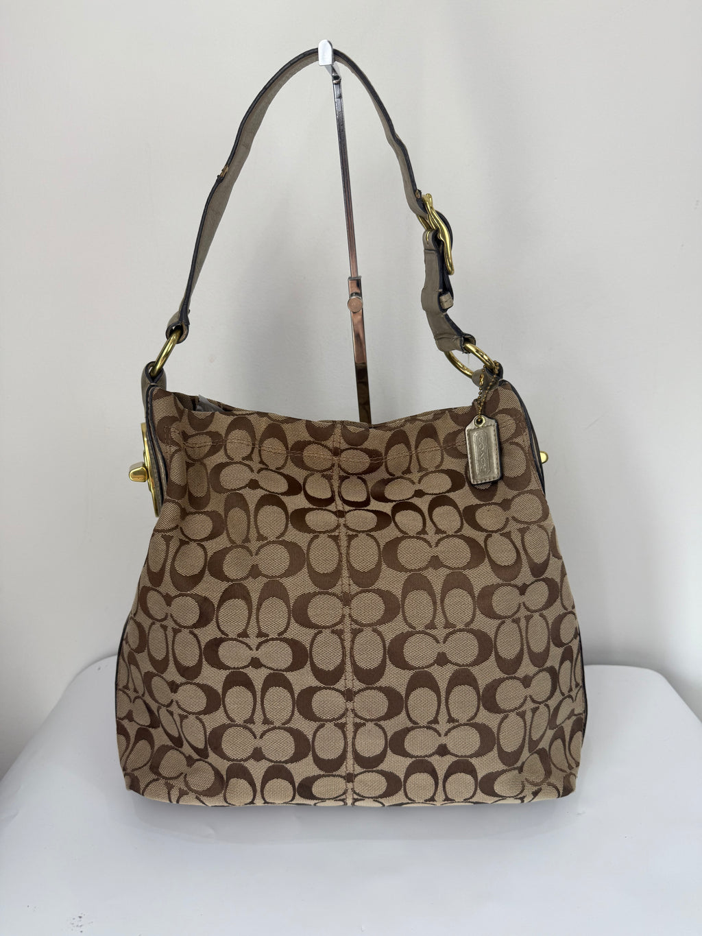 Vintage Coach Signature Hobo Shoulder Bag Brown & Beige Canvas Handbag 00s Y2K