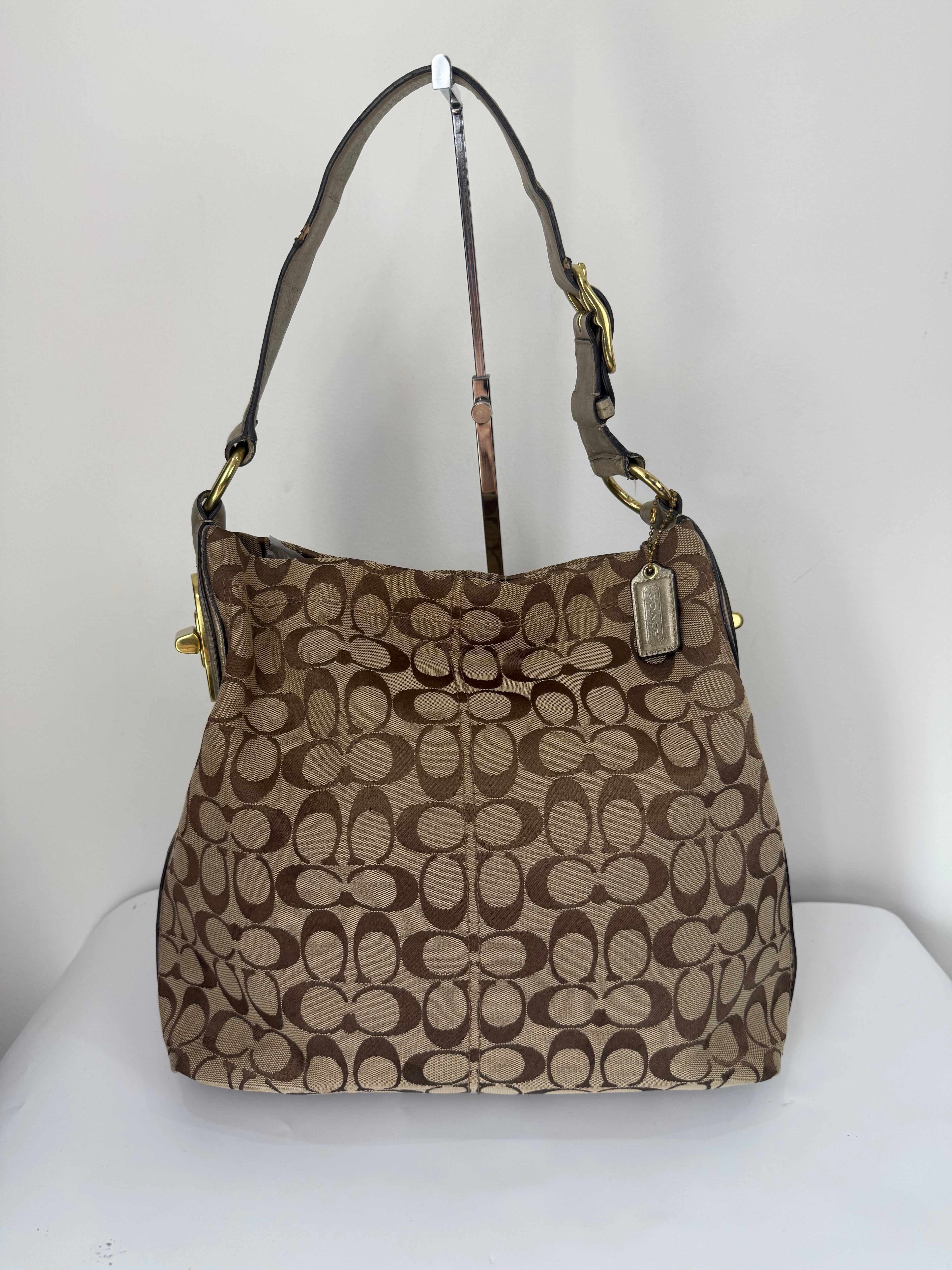 Vintage Coach Signature Hobo Shoulder Bag Brown & Beige Canvas Handbag 00s Y2K