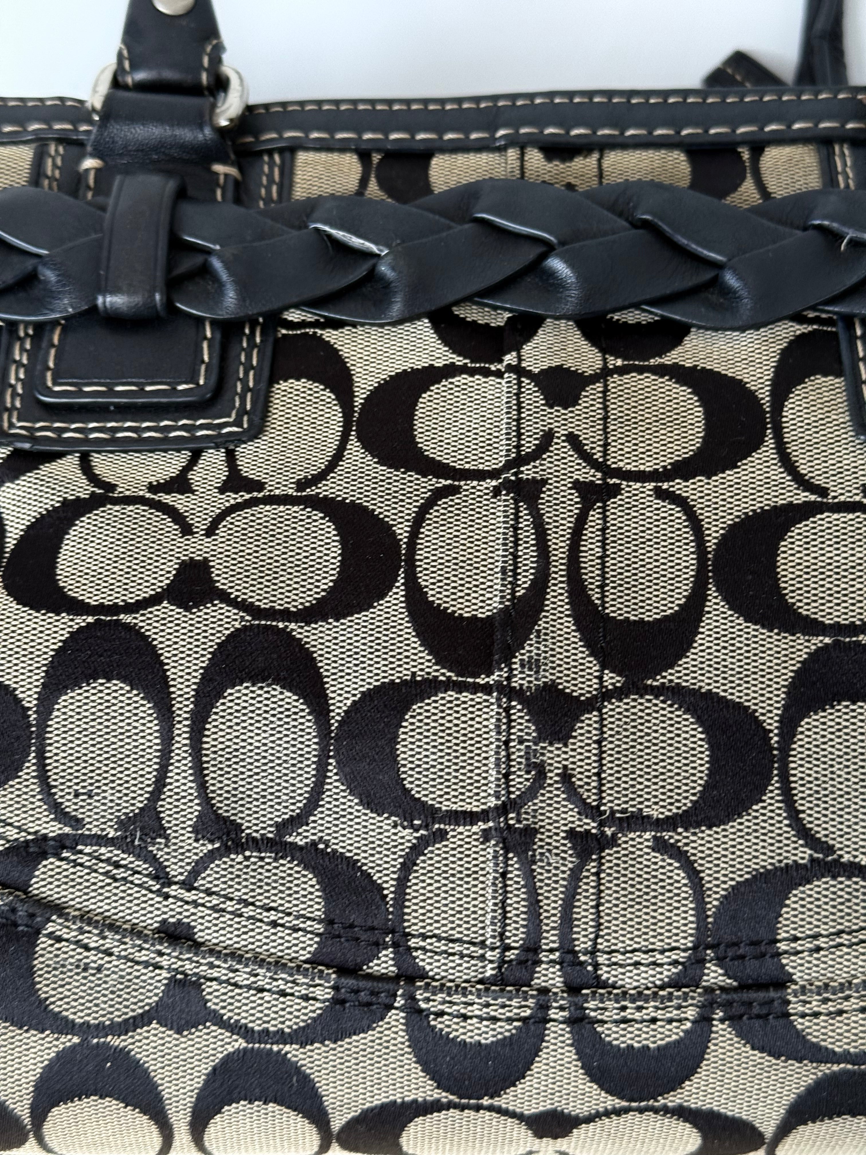 Vintage Coach Hampton Signature Tote Bag Grey and Black Coach Canvas HandBag 00s Y2K