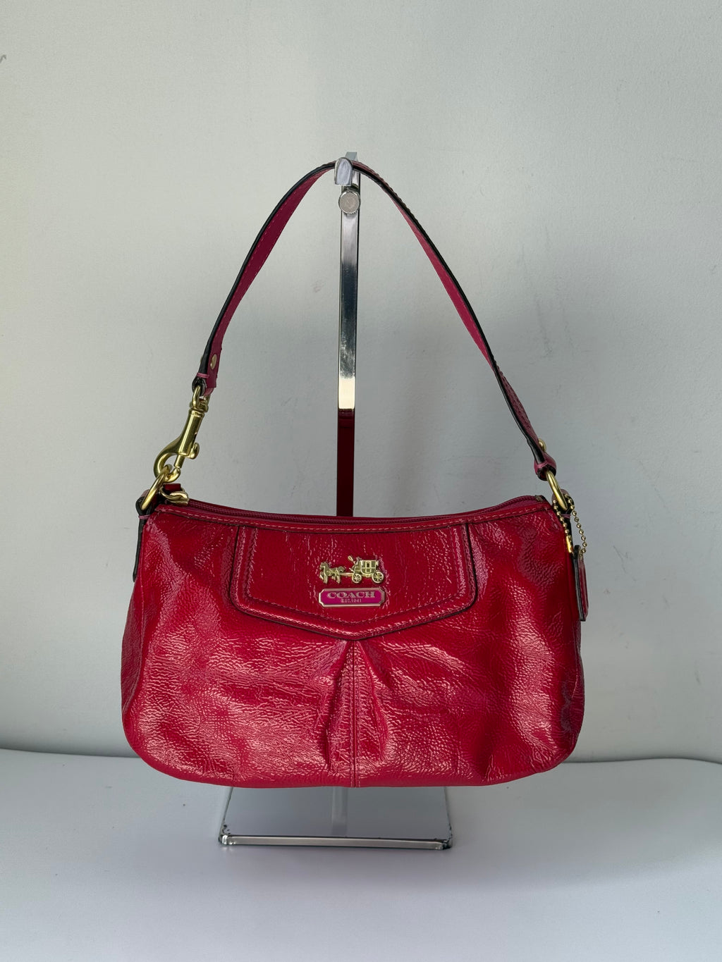 Vintage Coach Madison HandBag Pink/Red Patent Leather Coach Bag 00s Y2K