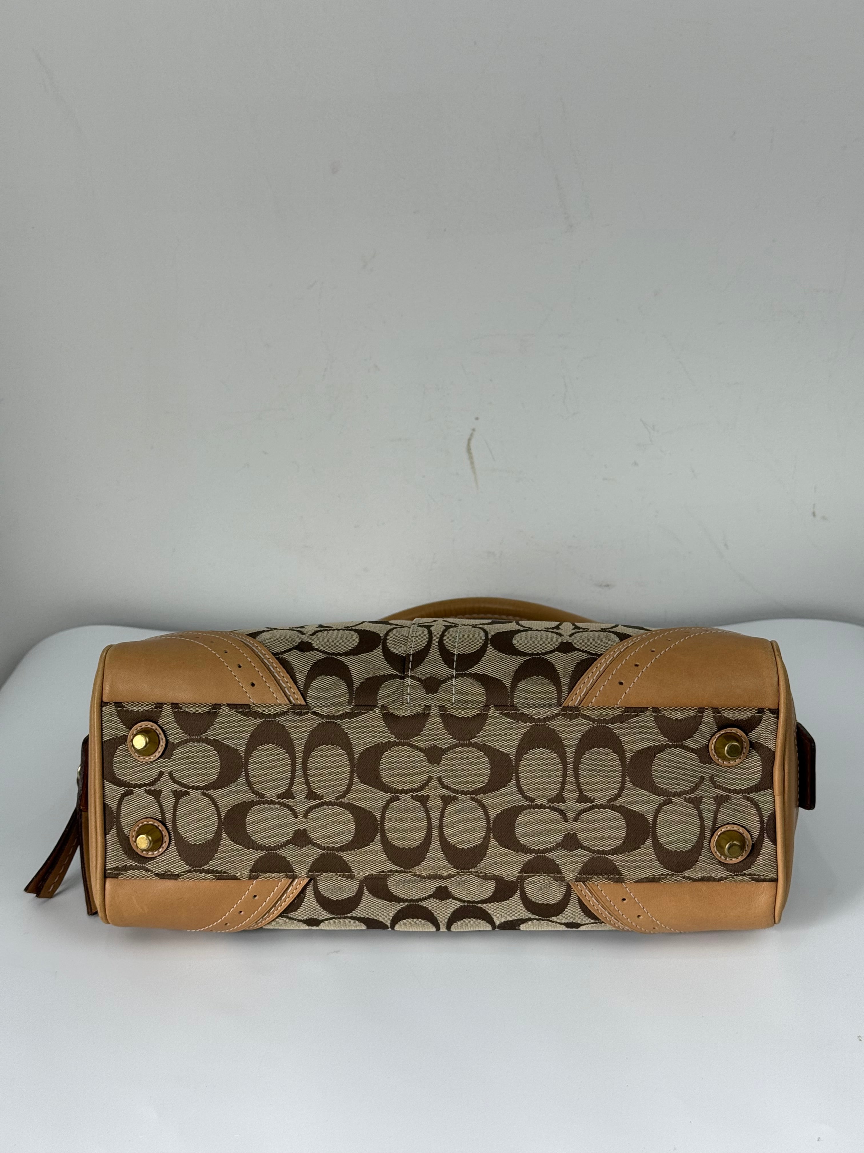 Vintage Coach Mini Boston Bag Coach Signature Brown/Beige Y2K HandBag