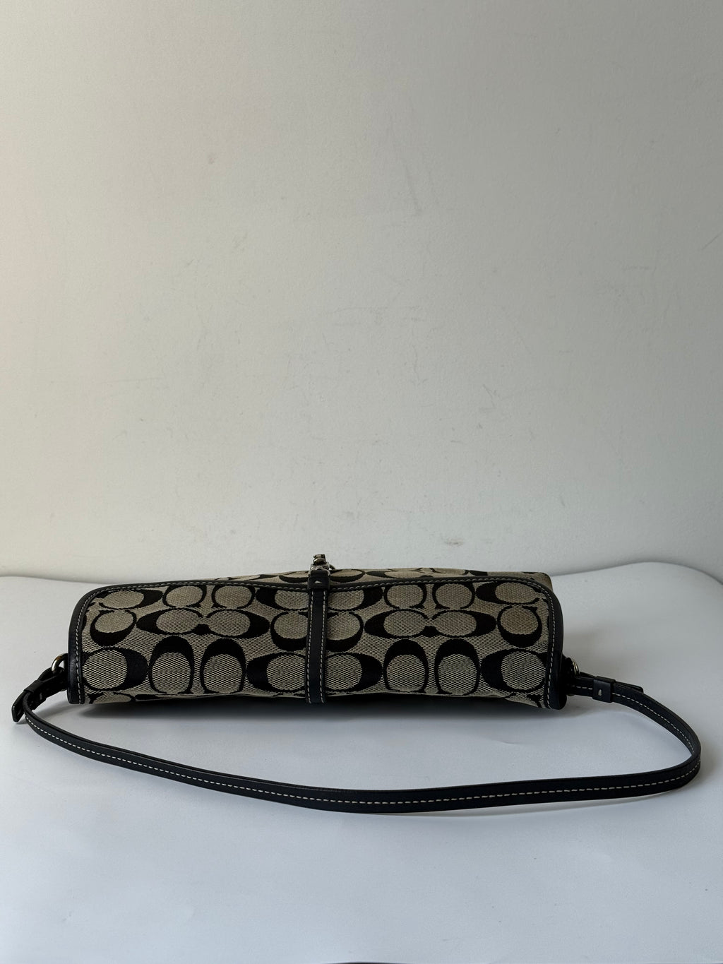Vintage Coach Demi Clip Bag Grey and Black Signature Canvas Shoulder Bag Y2K