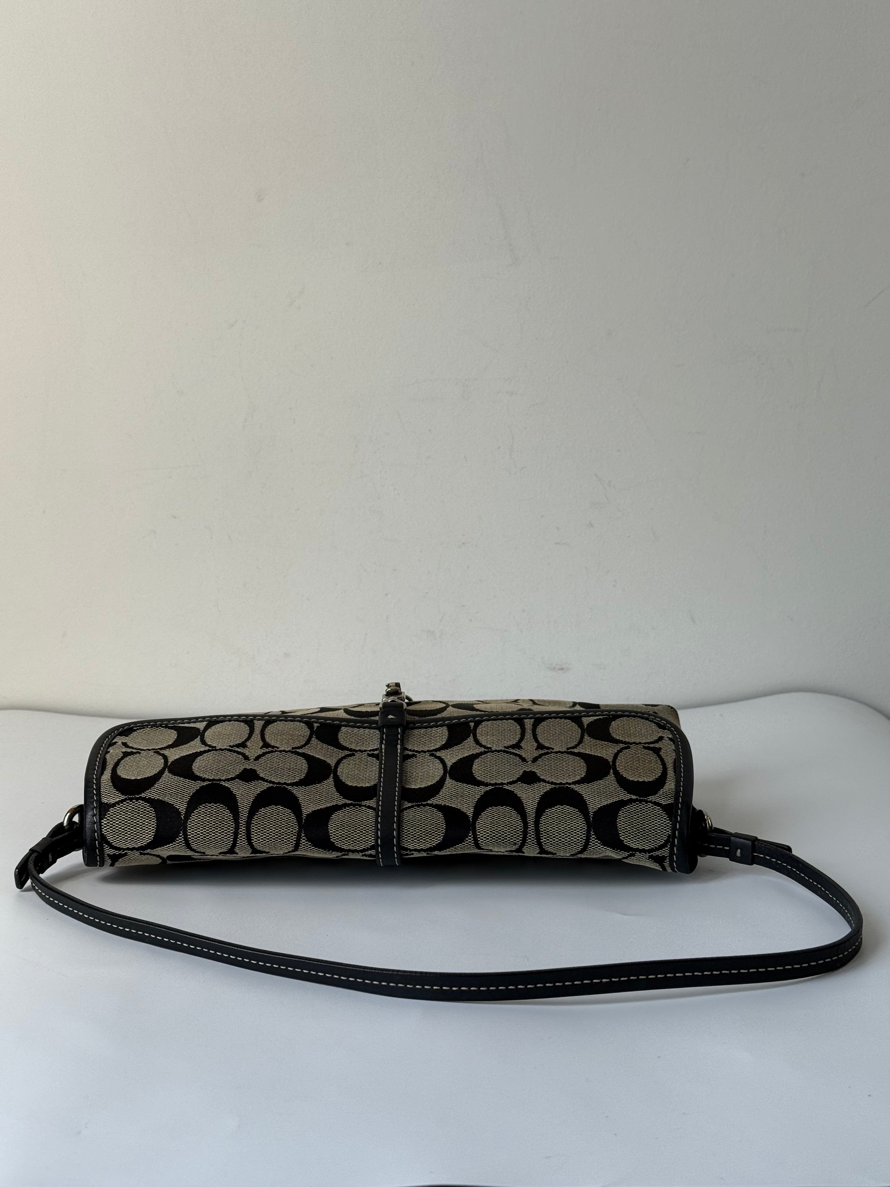 Vintage Coach Demi Clip Bag Grey and Black Signature Canvas Shoulder Bag Y2K