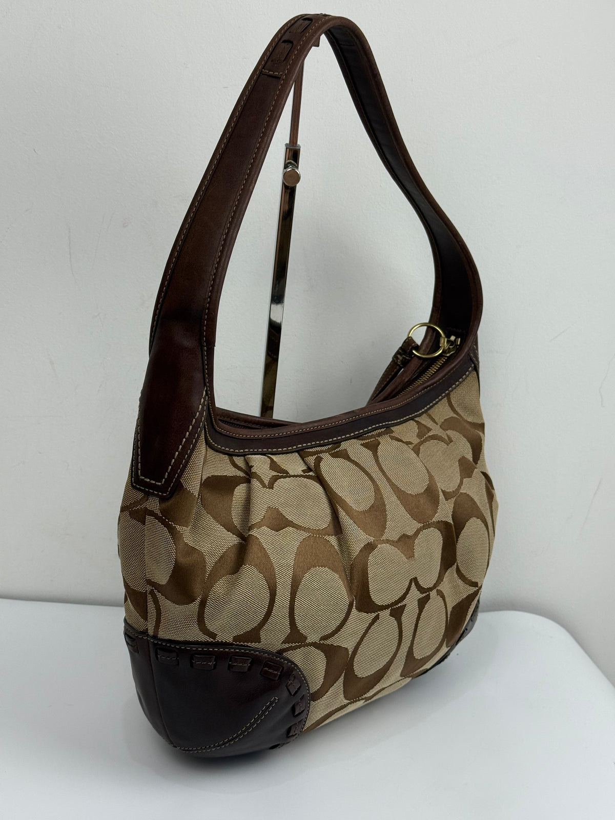 Vintage Coach Ergo Pleated Hobo Bag Coach Signature Bag With Brown Leather 00s Y2K