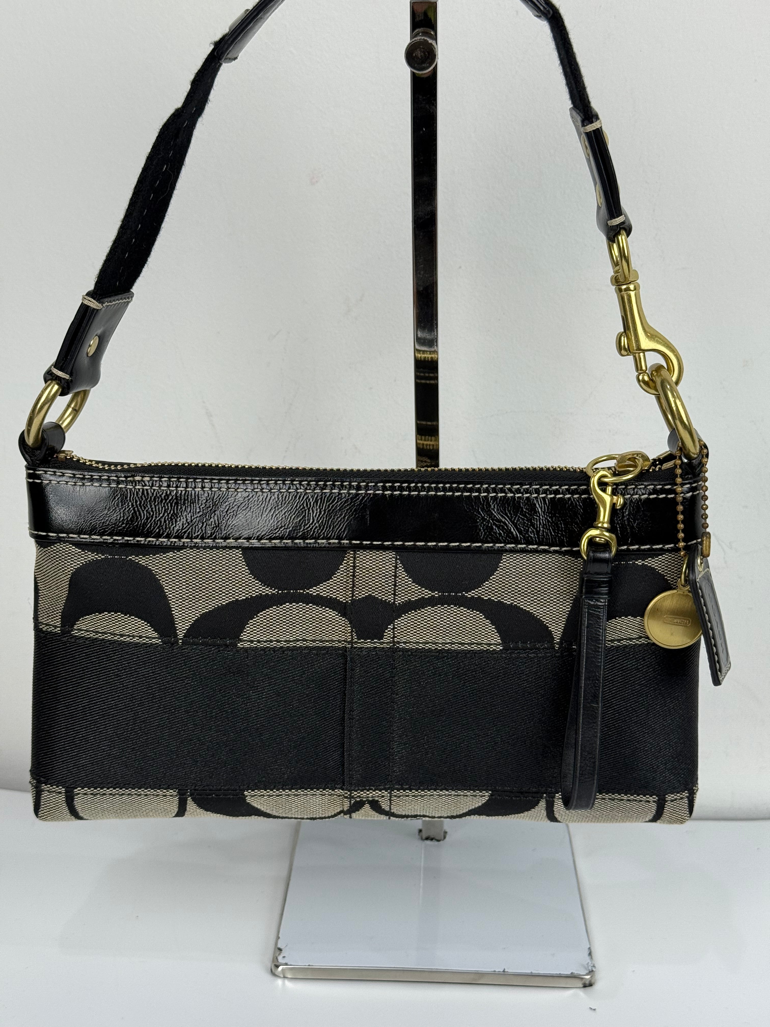 Vintage Coach Signature Stripe Shoulder Bag Coach Black/Grey Y2K HandBag