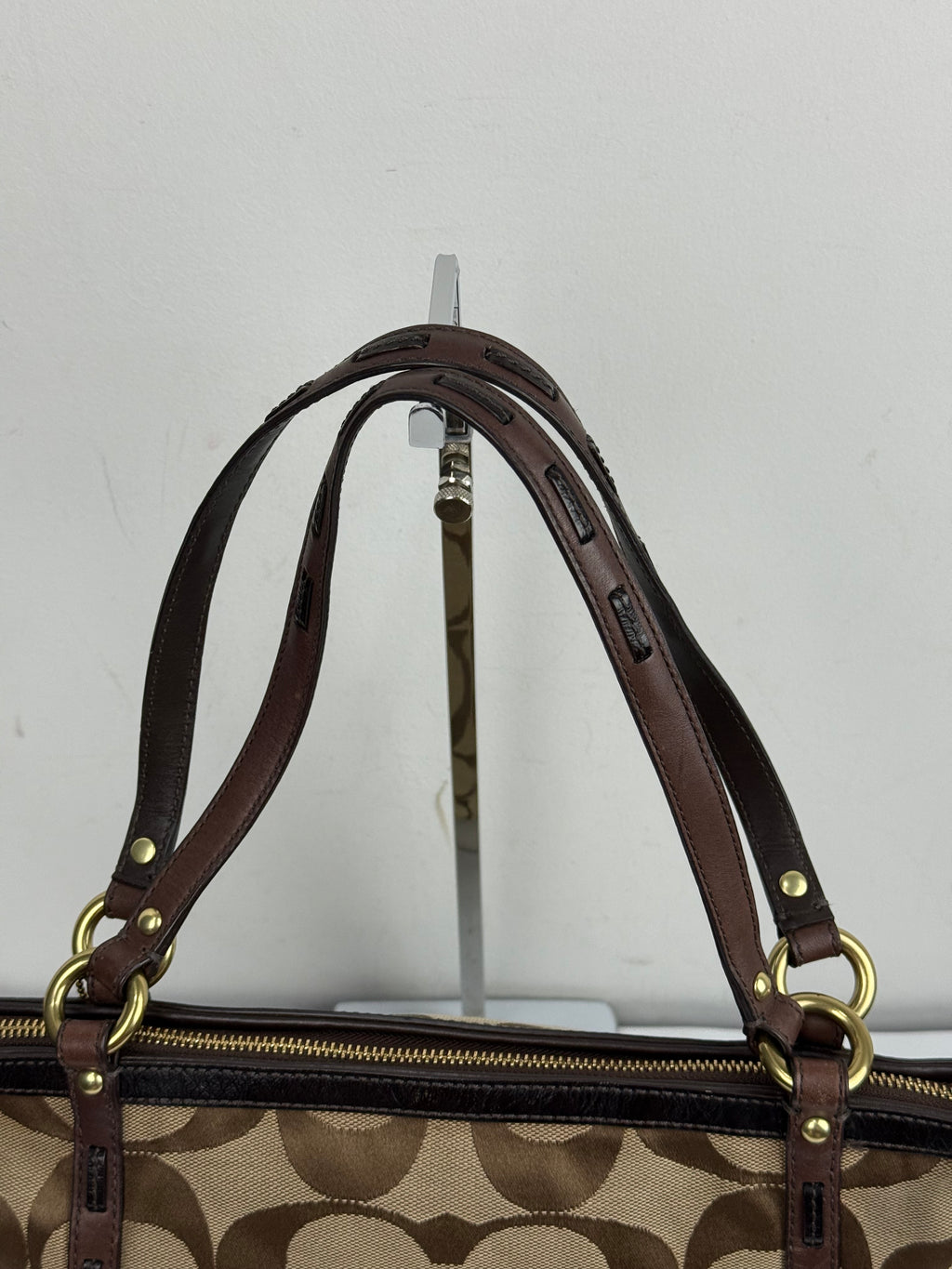 Vintage Coach Signature Zip-Top Tote Bag Brown/Beige Canvas Handbag 00s Y2K