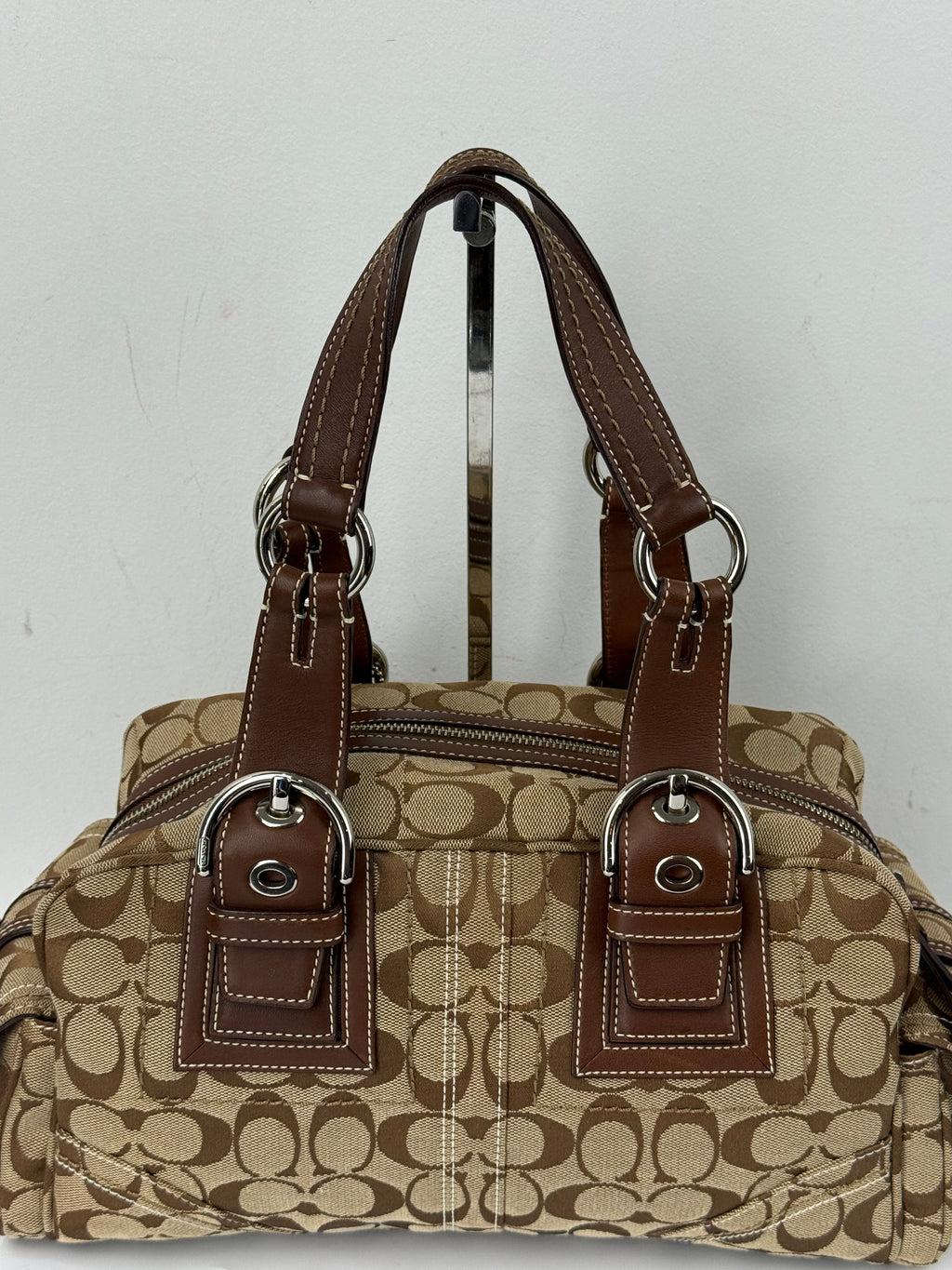 Vintage Coach Dark Brown Boston Satchel Soho Mia Signature Shoulder Bag 00s Y2K