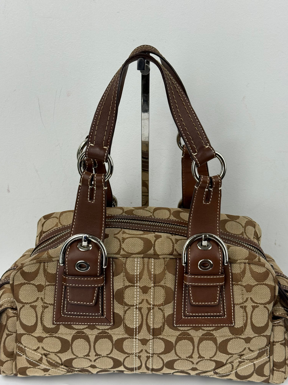 Vintage Coach Dark Brown Boston Satchel Soho Mia Signature Shoulder Bag 00s Y2K