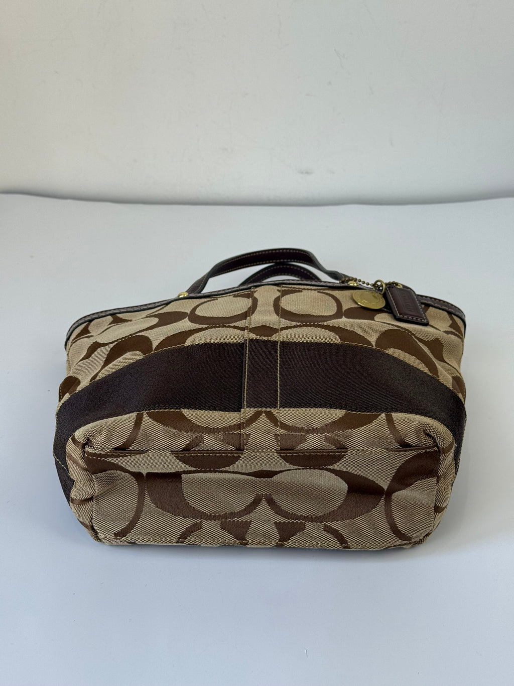 Vintage Coach Mini Tote Bag Brown Signature Canvas Handbag 00s Y2K