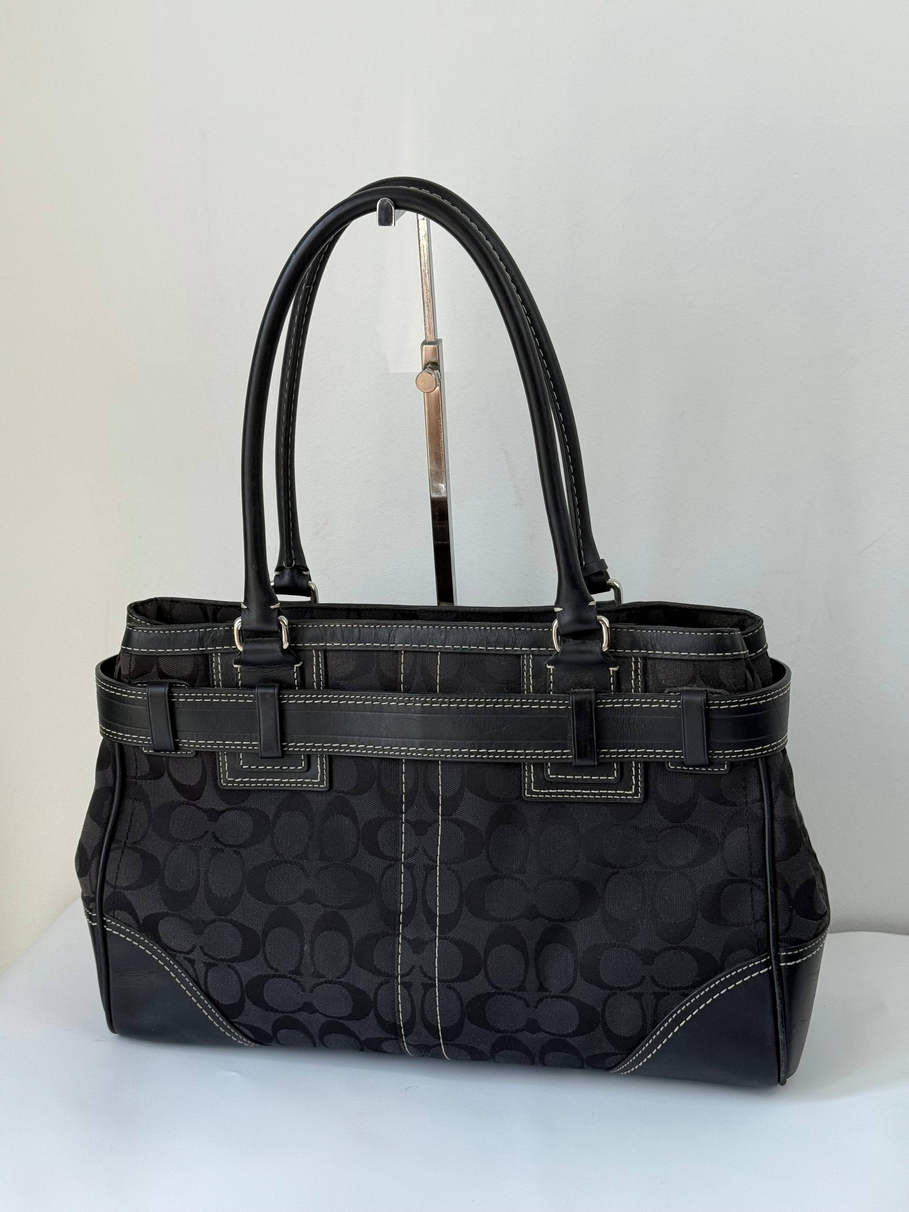 Vintage Coach Hampton Signature Tote Bag Black Coach Canvas HandBag 00s Y2K