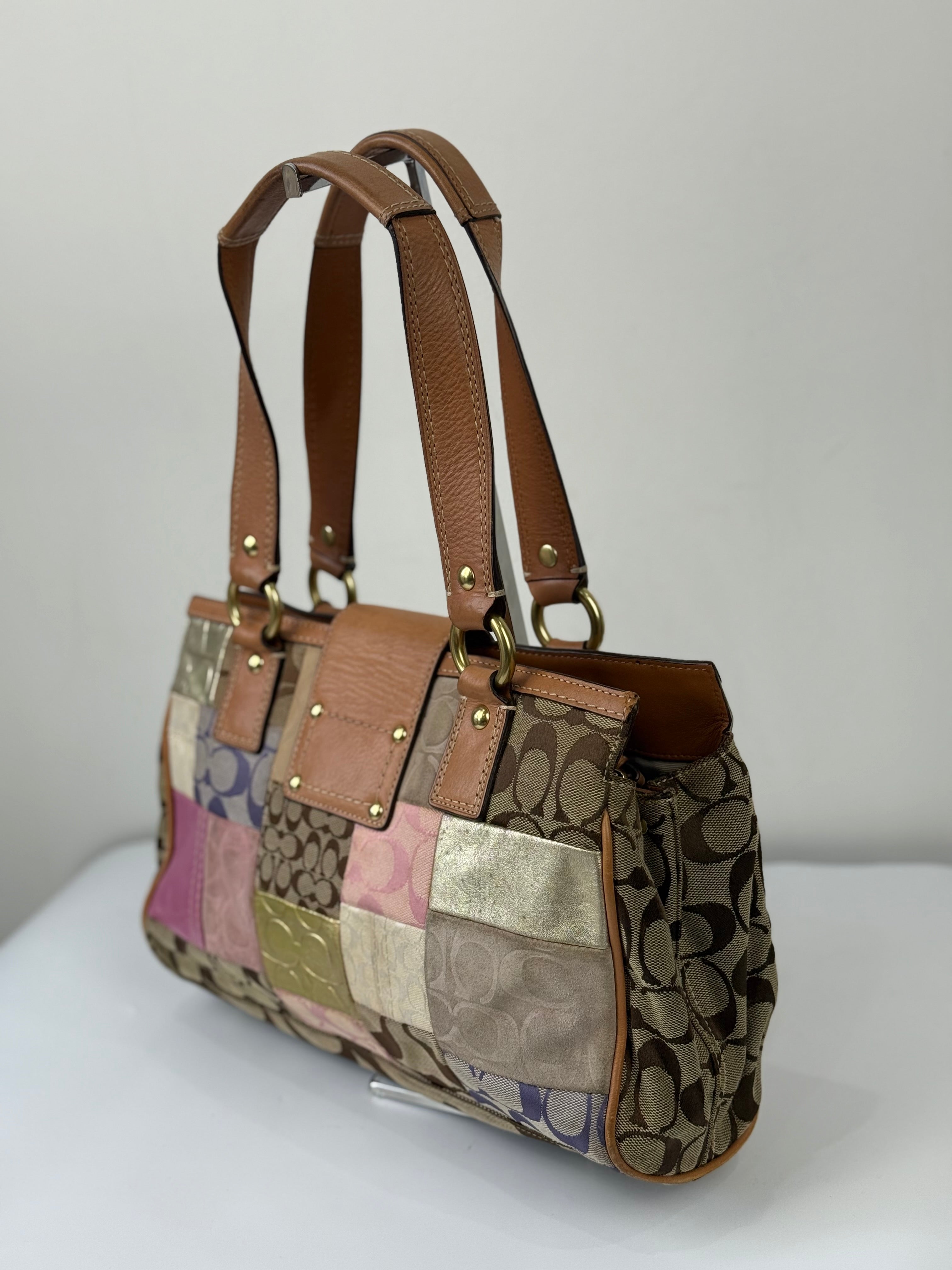 Vintage Coach Multicolour Patchwork Tote Bag Coach TurnLock Handbag 00s Y2K