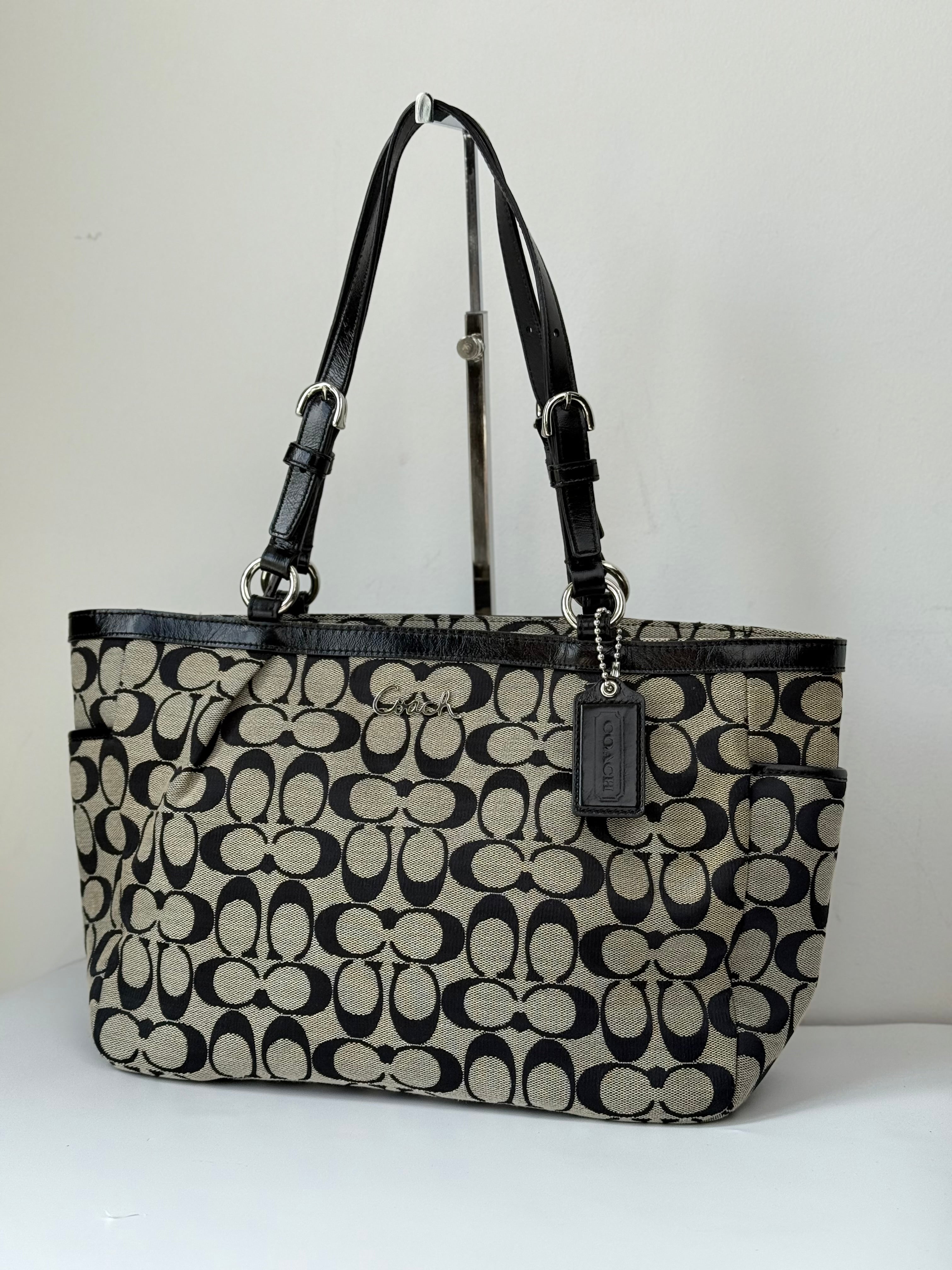 Vintage Coach Gallery Signature Tote Bag Grey & Black Coach Canvas Shoulder Bag 90s 00s Y2K