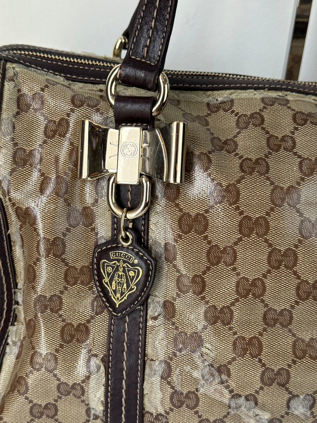 Vintage Gucci Crystal Duchessa Boston Bag Brown Gucci Pouch Monogram Handbag 00s Y2K