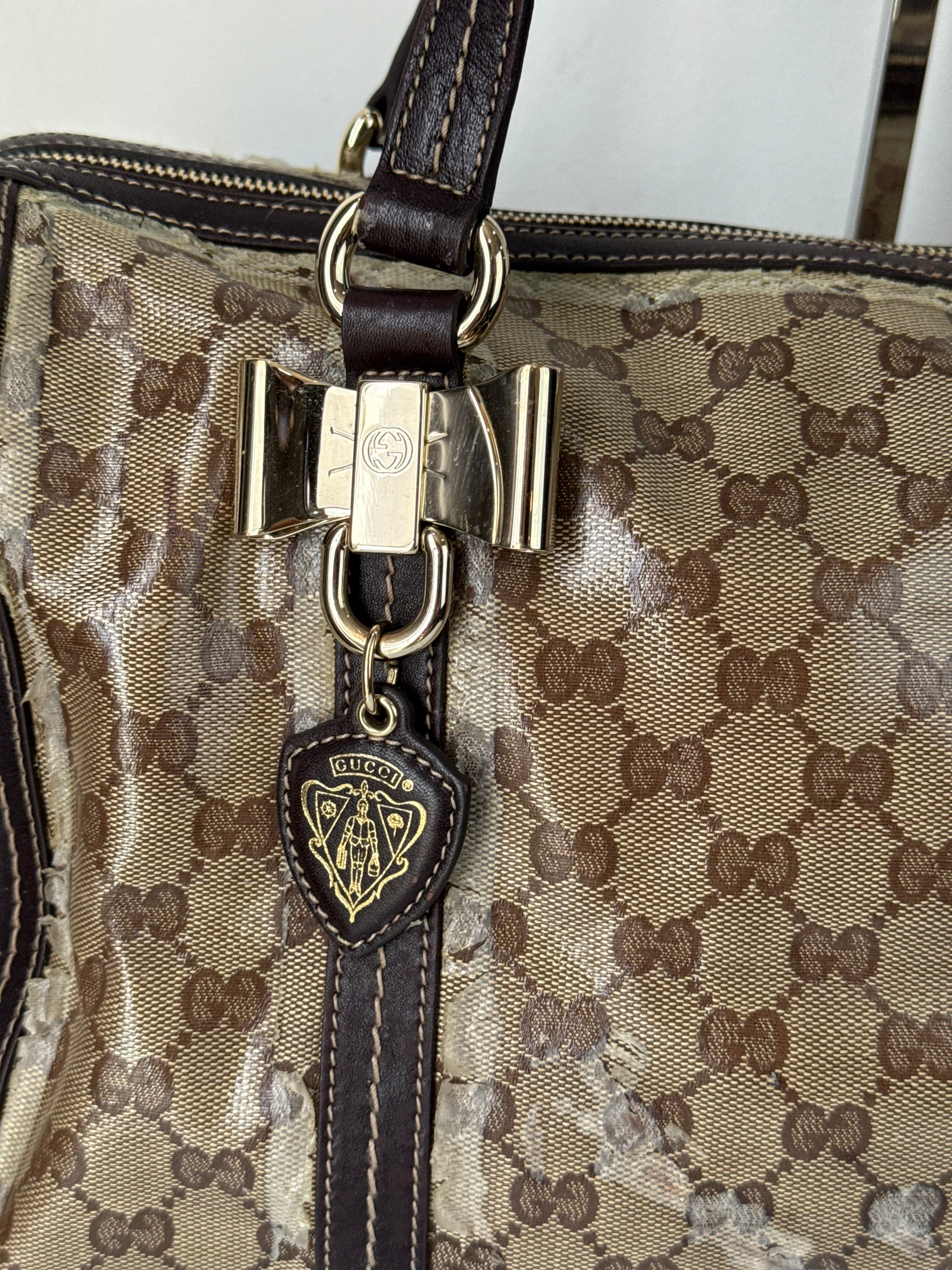 Vintage Gucci Crystal Duchessa Boston Bag Brown Gucci Pouch Monogram Handbag 00s Y2K