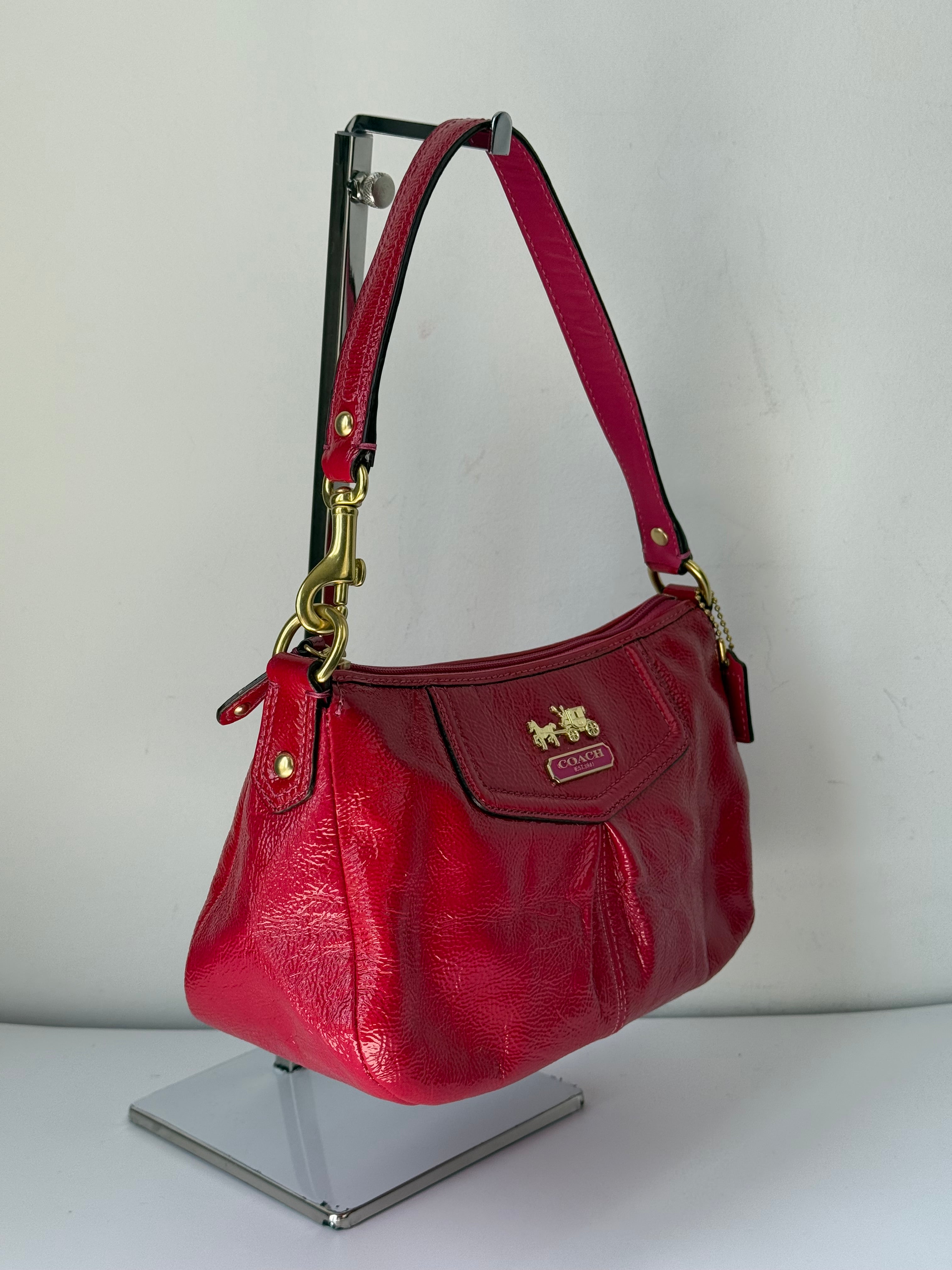 Vintage Coach Madison HandBag Pink/Red Patent Leather Coach Bag 00s Y2K