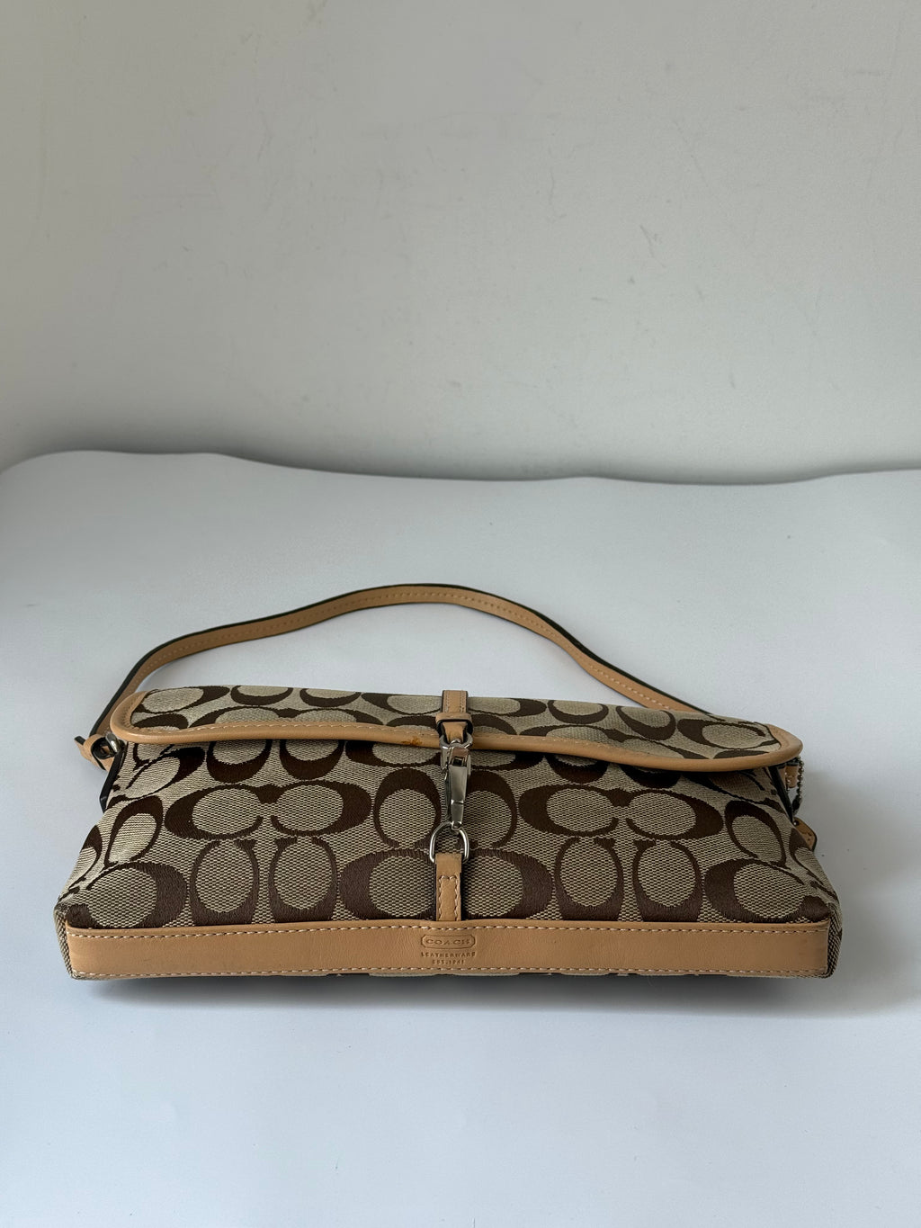 Vintage Coach Demi Clip Bag Brown Tan Signature Canvas Shoulder Bag Y2K