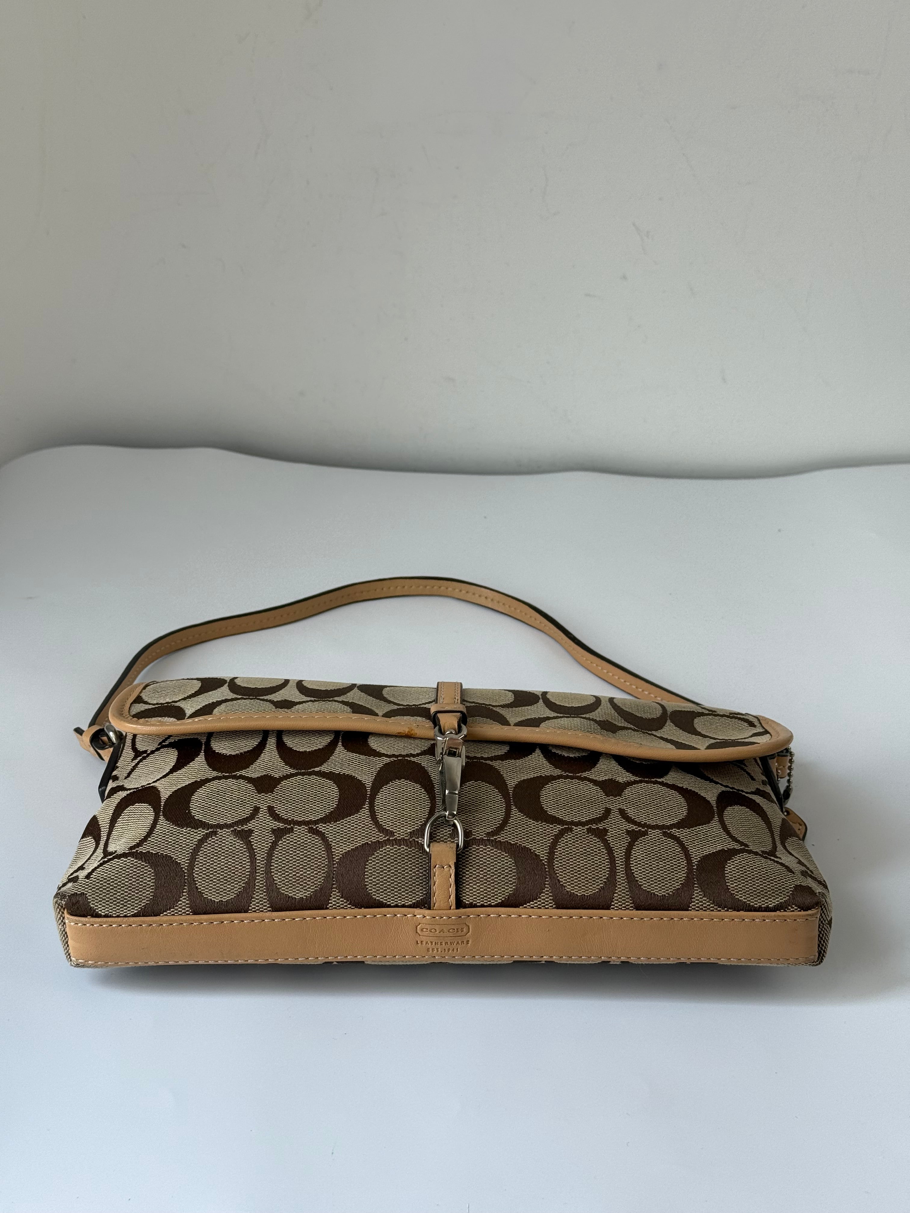 Vintage Coach Demi Clip Bag Brown Tan Signature Canvas Shoulder Bag Y2K