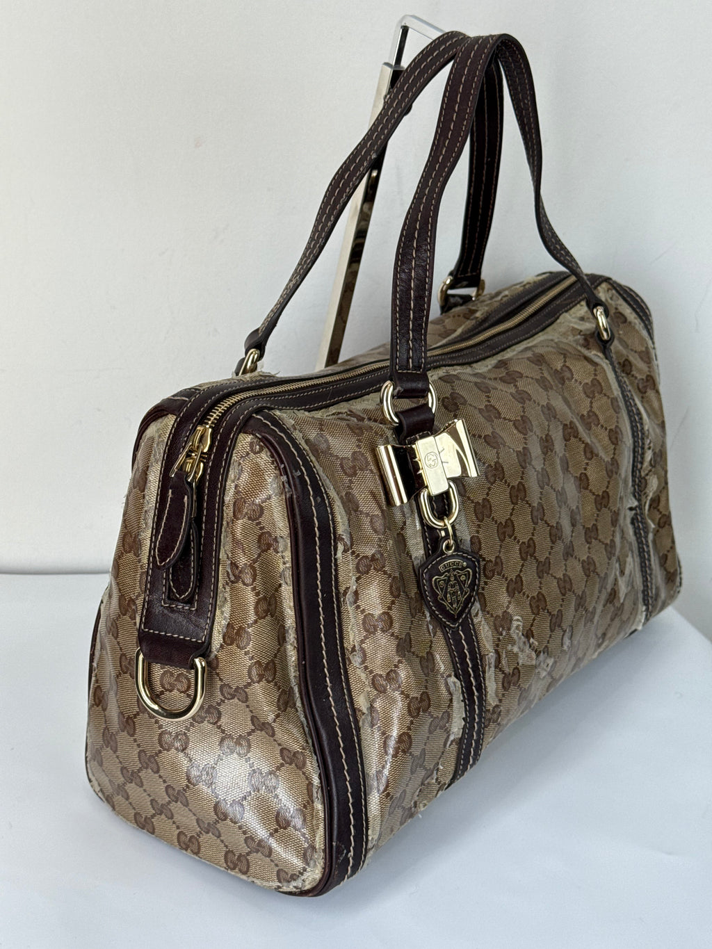 Vintage Gucci Crystal Duchessa Boston Bag Brown Gucci Pouch Monogram Handbag 00s Y2K
