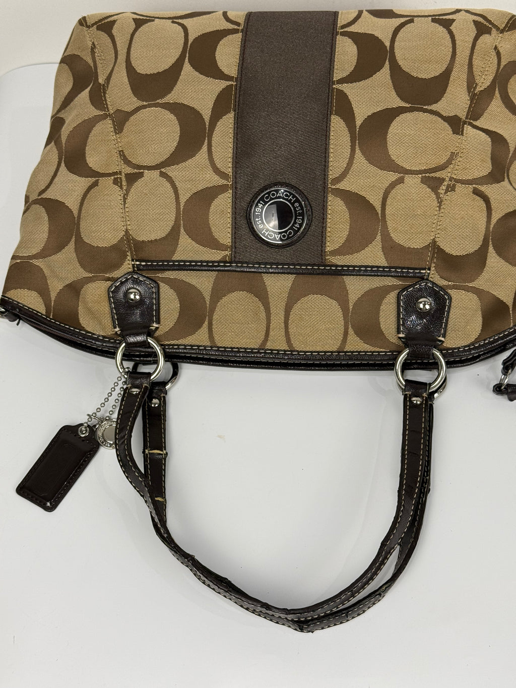 Vintage Coach Signature Stripe Pocket Satchel Bag Brown/Beige Tote Bag Y2K