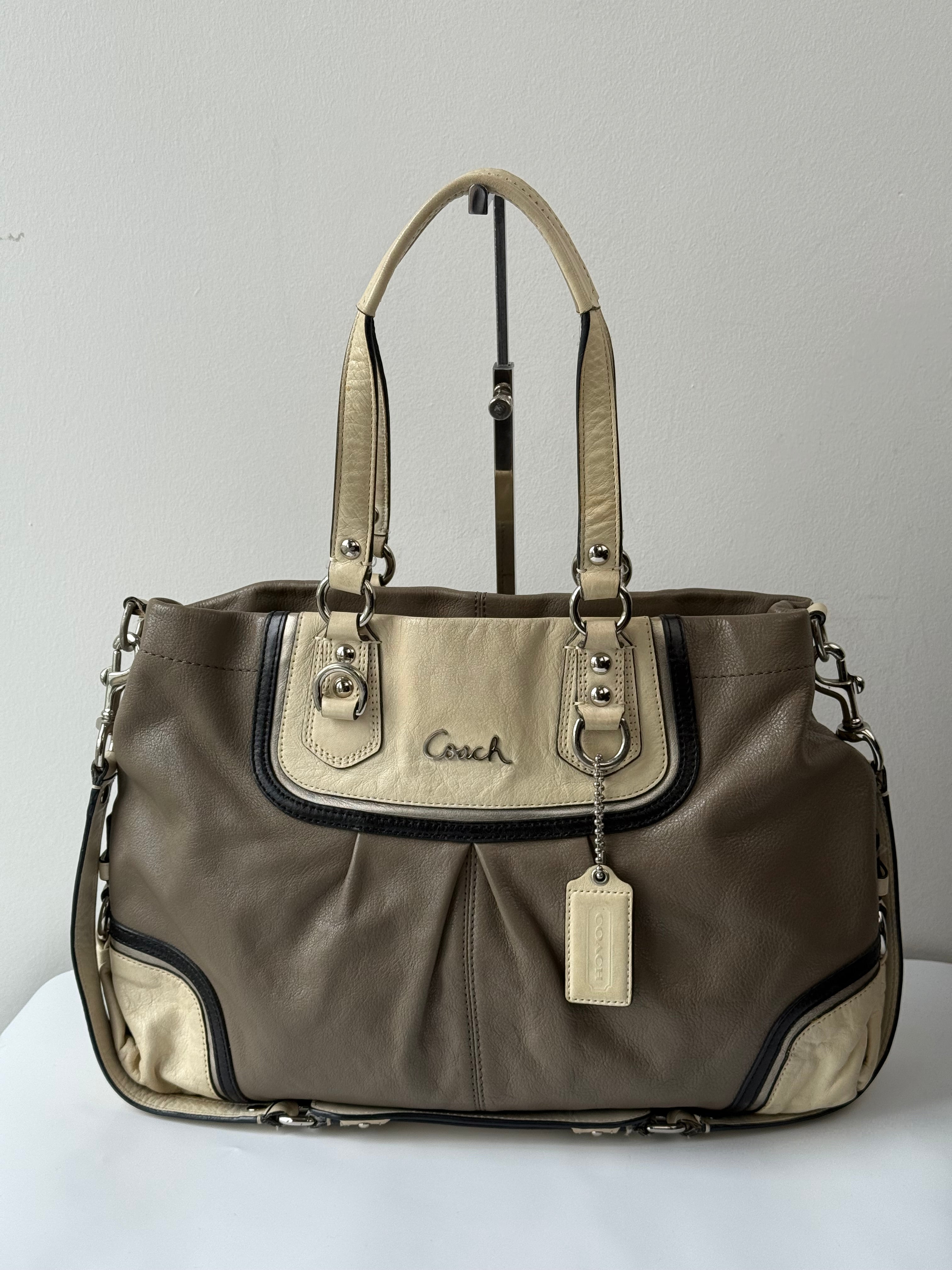 Vintage Coach Ashley Leather Bag Grey and Cream Leather Coach Shoulder Bag 00s Y2K