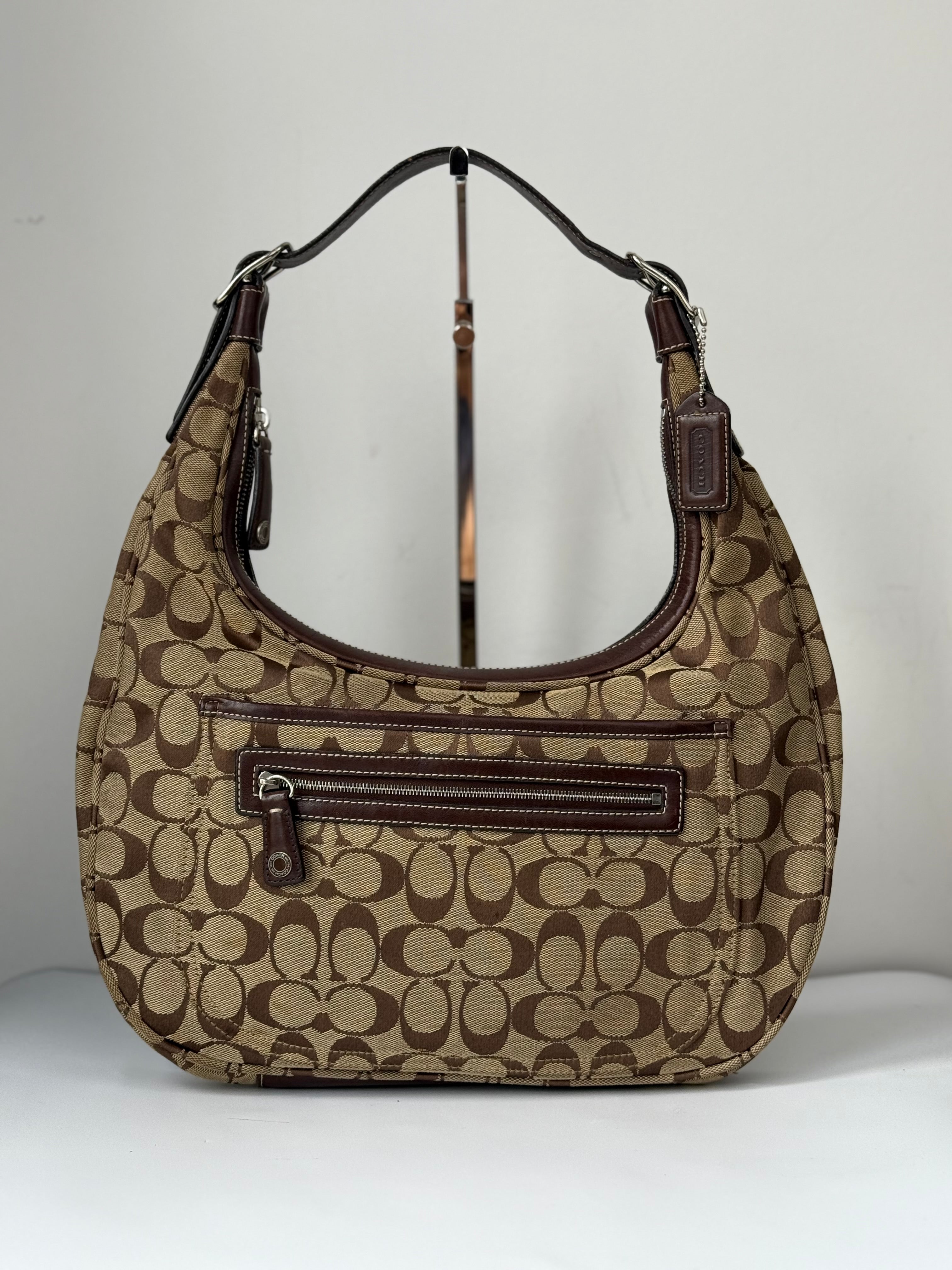 Vintage Coach Soho Hobo Bag Brown & Beige Signature Coach Canvas Shoulder Bag 00s Y2K