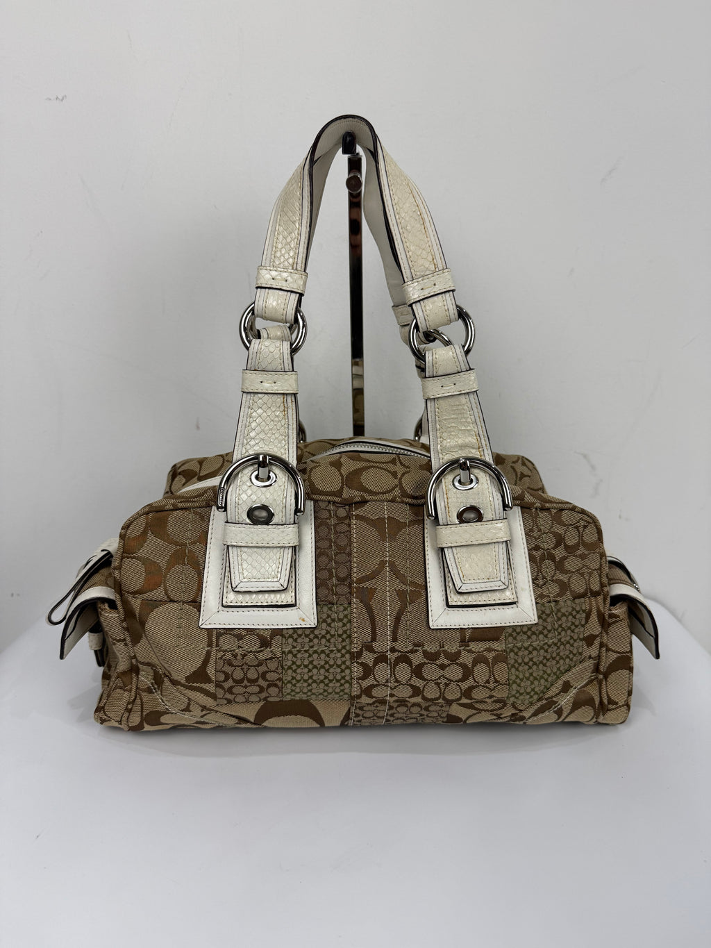 Vintage Coach Brown Patchwork Boston Satchel Soho Mia Signature Shoulder Bag 00s Y2K