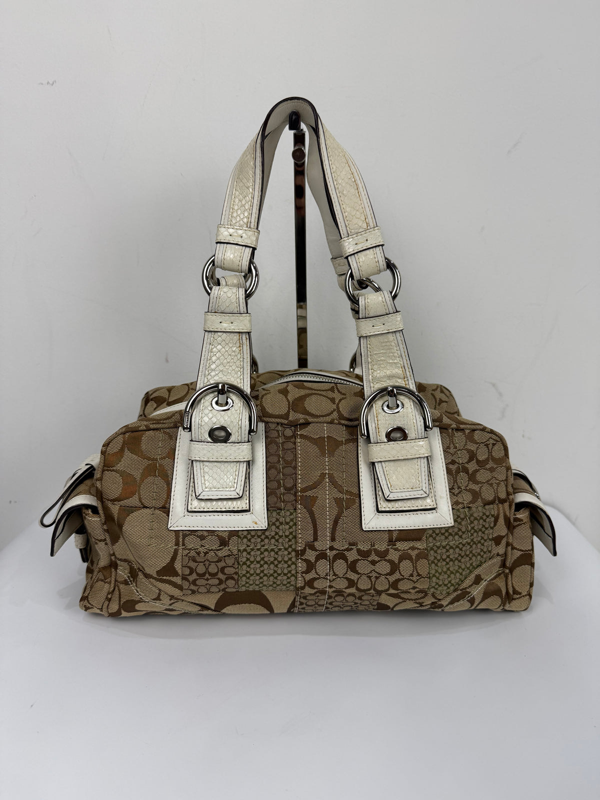 Vintage Coach Brown Patchwork Boston Satchel Soho Mia Signature Shoulder Bag 00s Y2K