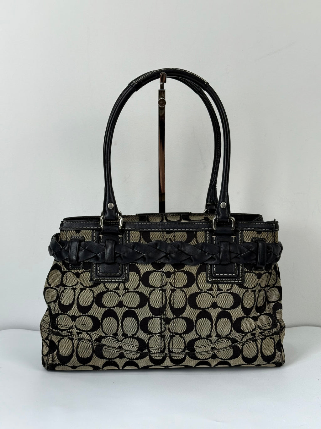 Vintage Coach Hampton Signature Tote Bag Grey and Black Coach Canvas HandBag 00s Y2K