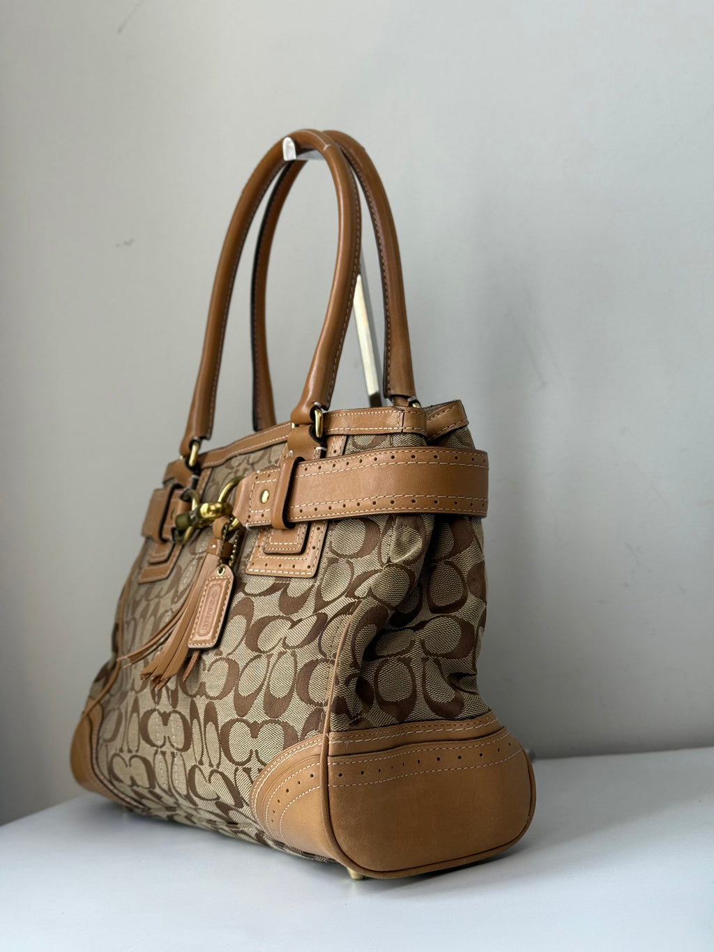 Vintage Coach Hampton Signature Tote Bag Brown & Beige Coach Canvas HandBag 00s Y2K
