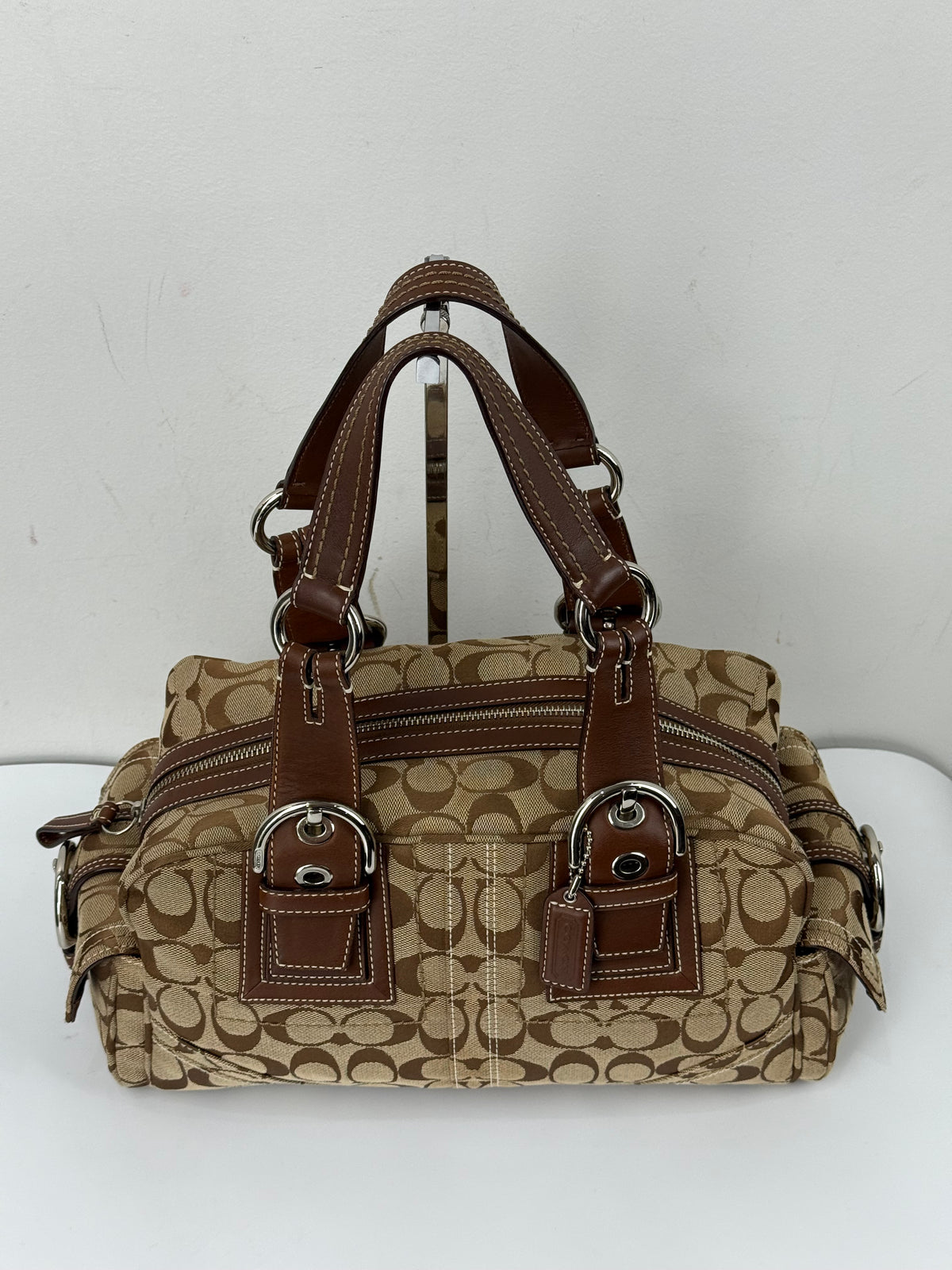 Vintage Coach Dark Brown Boston Satchel Soho Mia Signature Shoulder Bag 00s Y2K