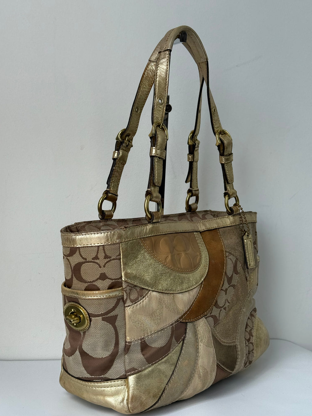 Vintage Coach Gold Multicolour Patchwork Tote Bag Coach Signature Handbag 00s Y2K