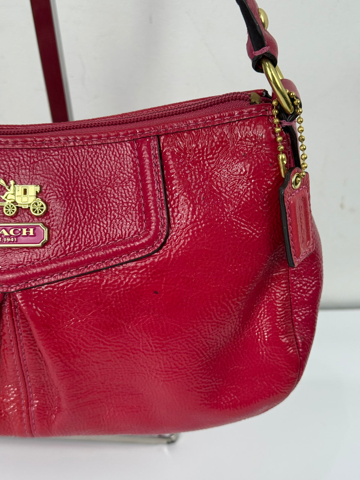 Vintage Coach Madison HandBag Pink/Red Patent Leather Coach Bag 00s Y2K