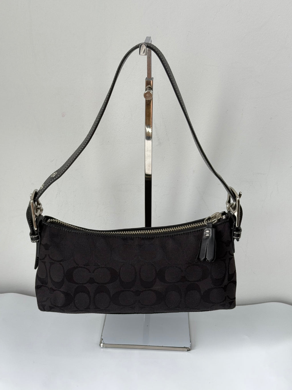 Vintage Coach Baguette East West Bag Black Signature Canvas Shoulder Bag Y2K
