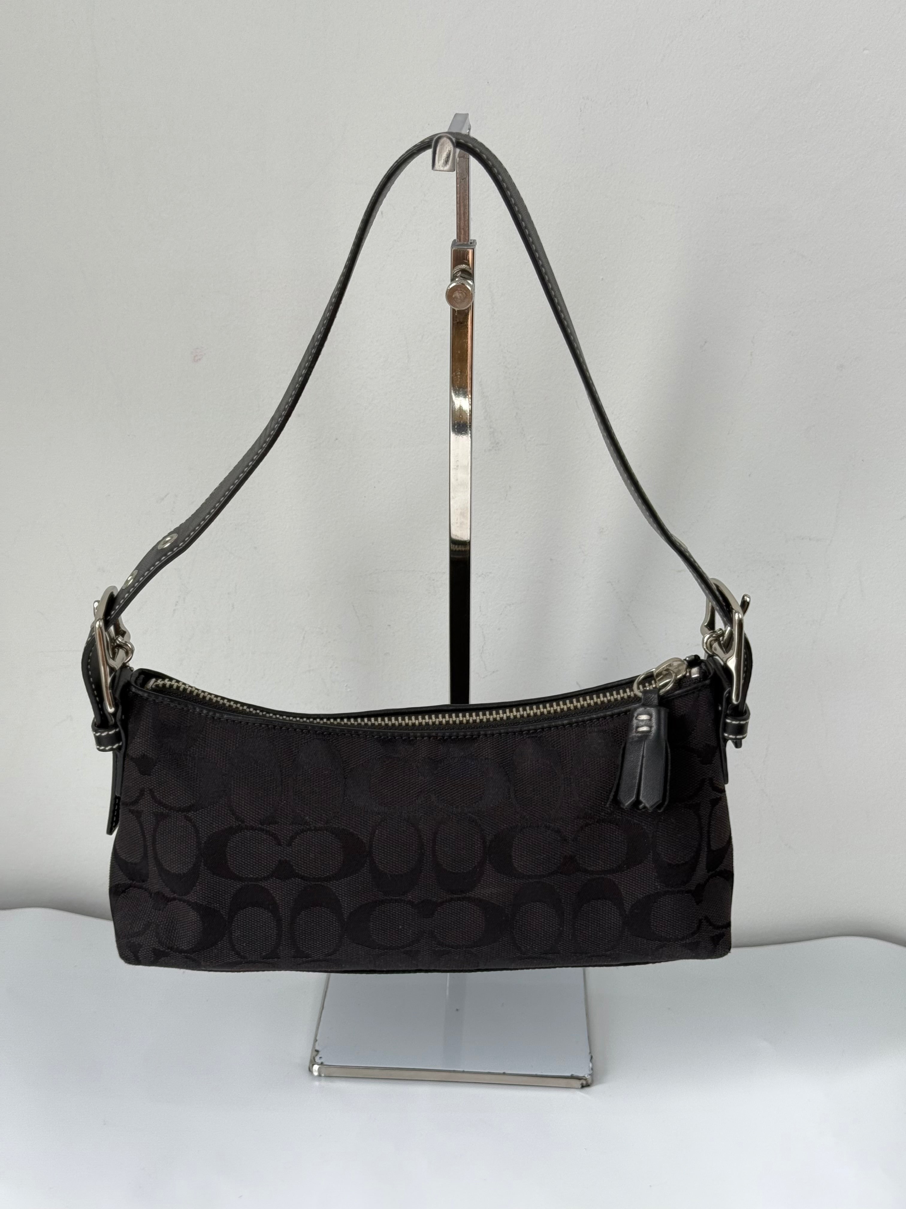 Vintage Coach Baguette East West Bag Black Signature Canvas Shoulder Bag Y2K