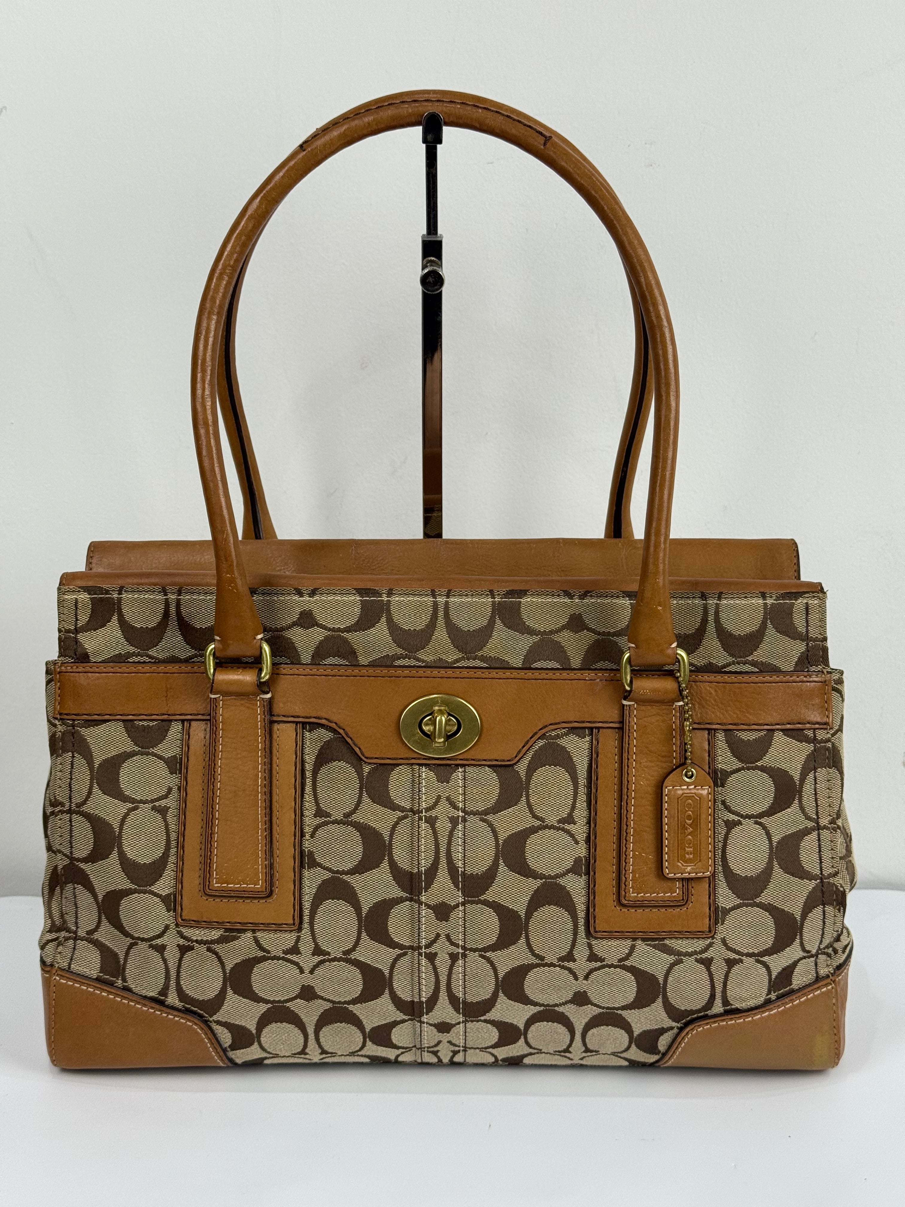 Vintage Coach Hampton Tote Bag Coach Brown/Tan Signature Y2K Handbag