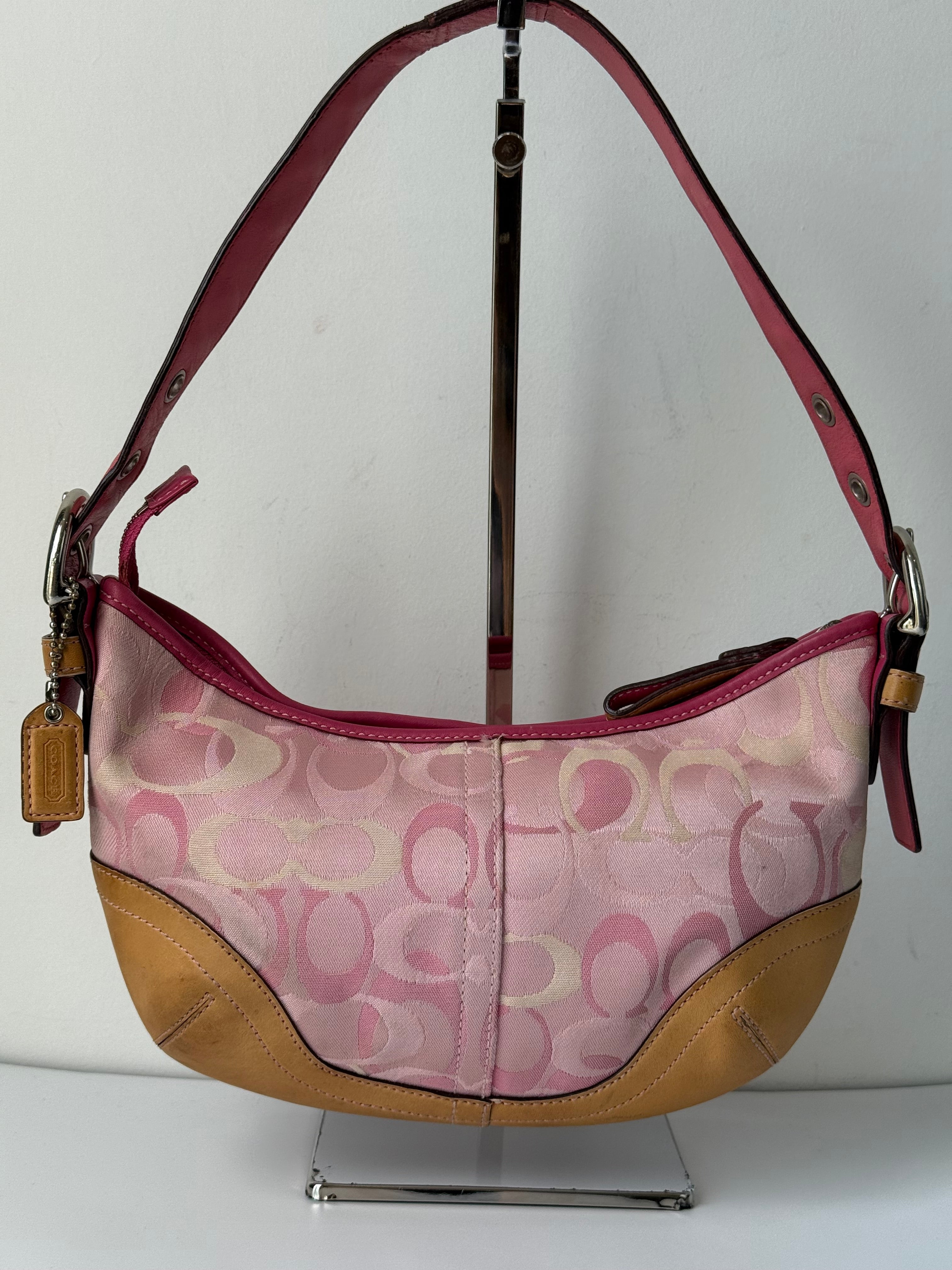 Vintage Coach Pink Soho Hobo Bag Coach Signature Pink and Brown Shoulder 00s Y2K