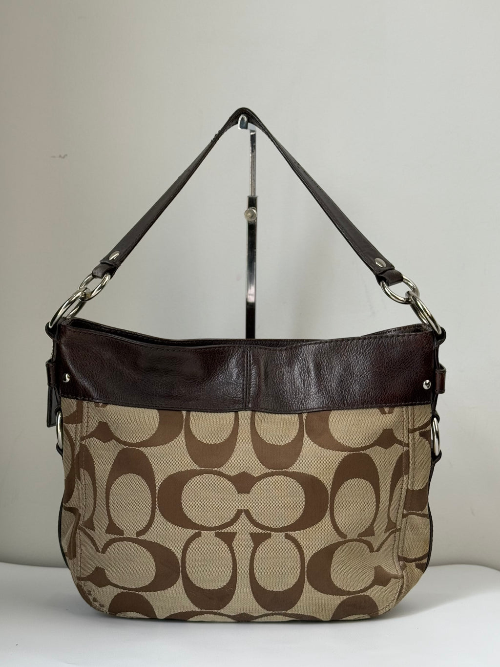 Vintage Coach Zoe Signature Bag Brown Khaki/Mahogany Canvas Shoulder Bag 00s Y2K