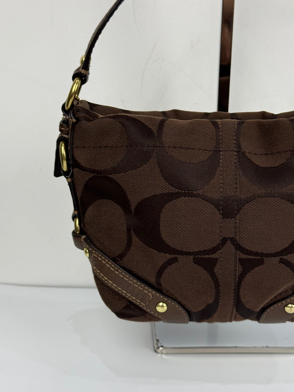 Vintage Coach Mini Carly Shoulder Bag Dark Brown Signature Handbag 00s Y2K