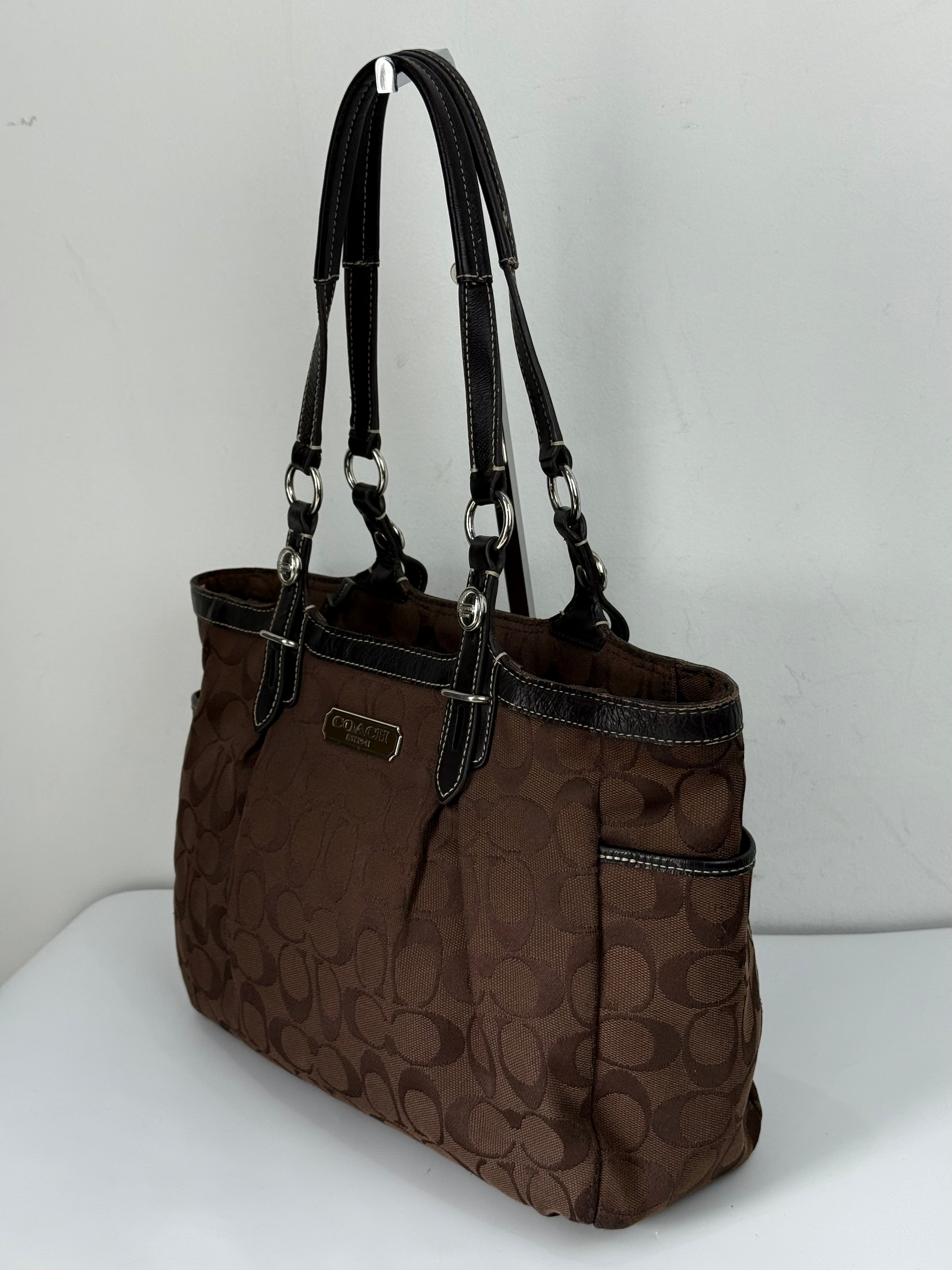 Vintage Coach Gallery East West Tote Bag Coach Dark Brown Signature Y2K Handbag