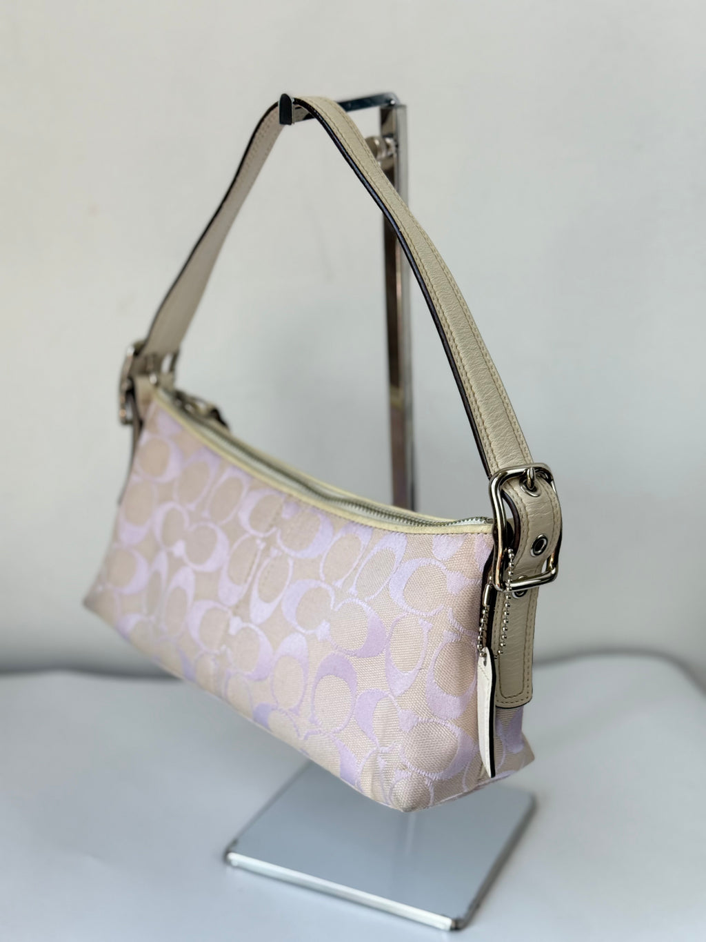 Vintage Coach Baguette East West Bag Lilac Signature Canvas Shoulder Bag Y2K