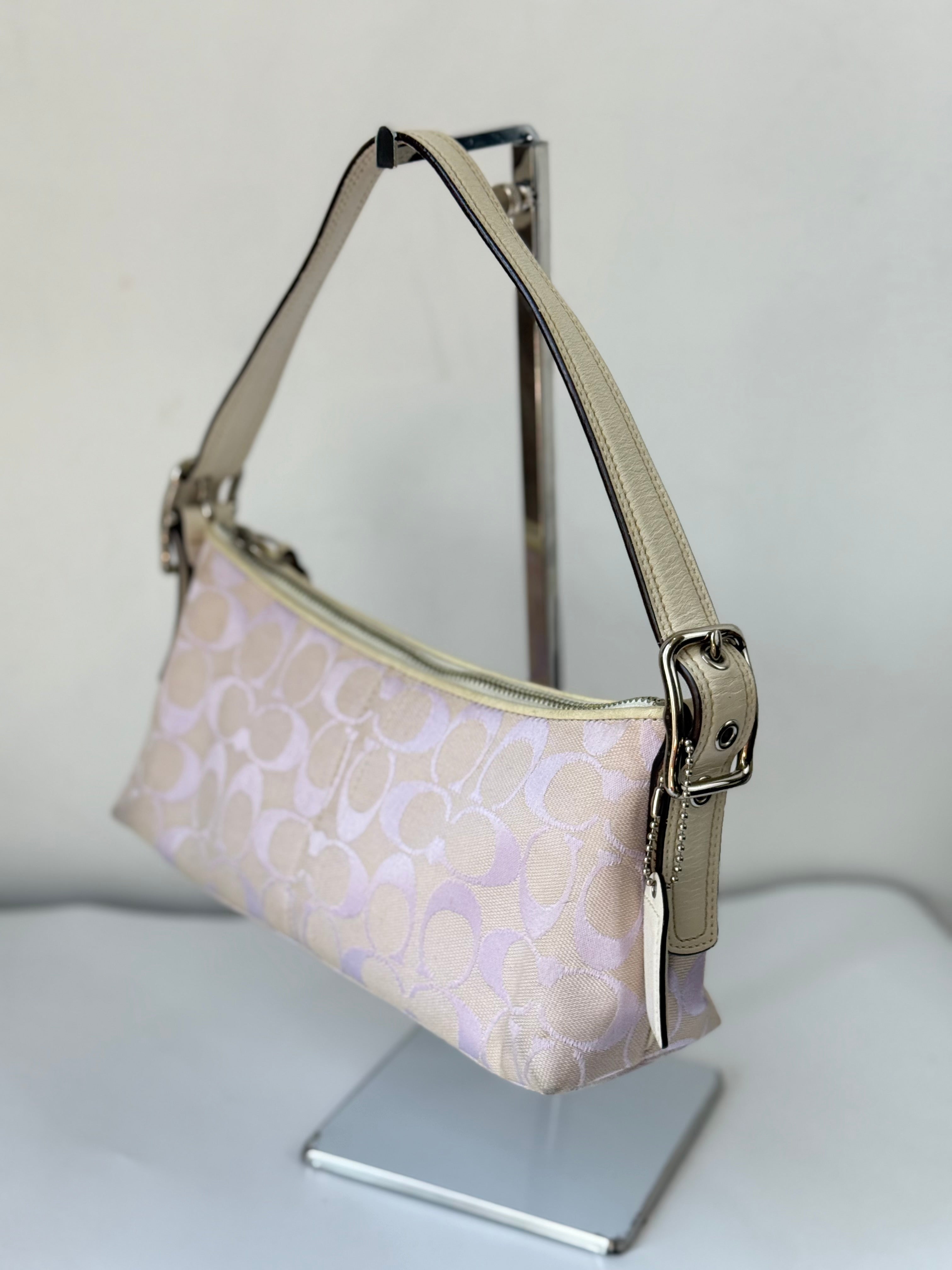 Vintage Coach Baguette East West Bag Lilac Signature Canvas Shoulder Bag Y2K