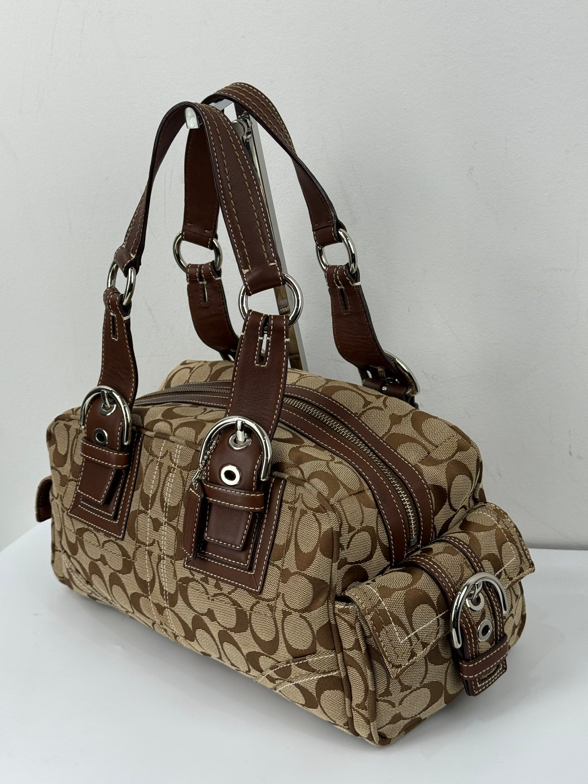 Vintage Coach Dark Brown Boston Satchel Soho Mia Signature Shoulder Bag 00s Y2K