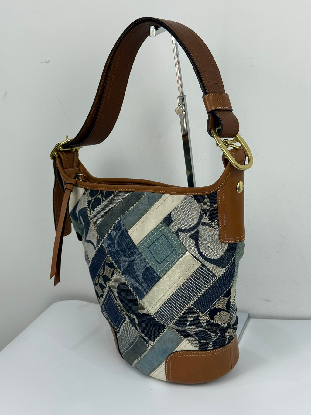 Vintage Coach Blue Denim Patchwork Shoulder Bag Coach Y2K Leather Crossbody Bag