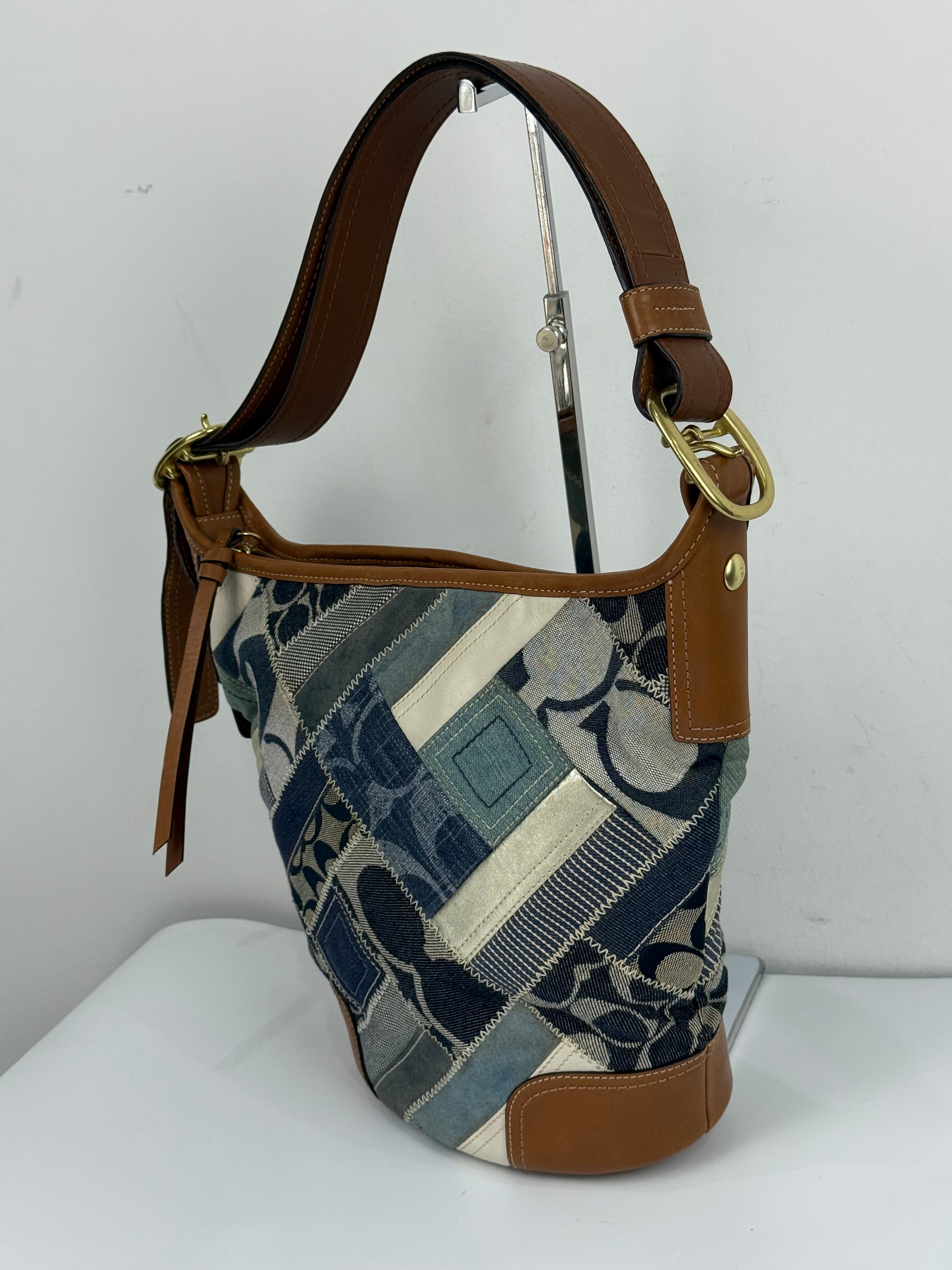 Vintage Coach Blue Denim Patchwork Shoulder Bag Coach Y2K Leather Crossbody Bag