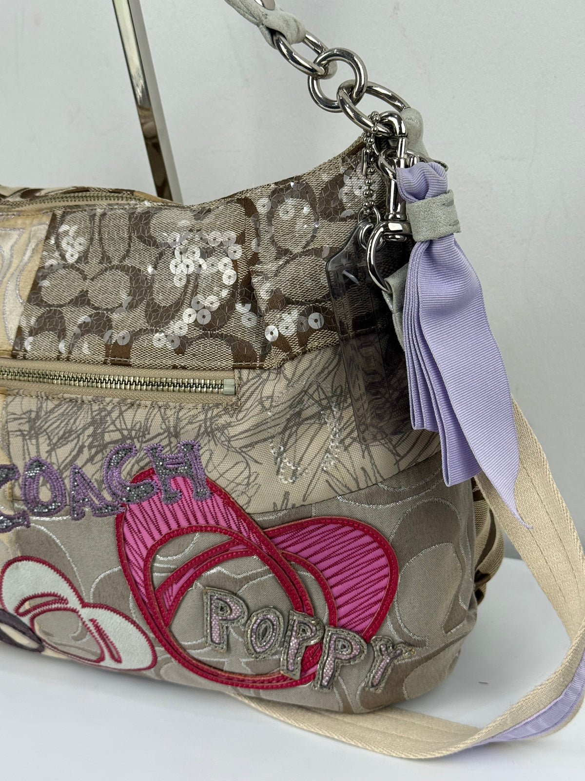 Vintage Coach Poppy Sequin 2-way Shoulder Bag Coach Signature Patchwork Heart Design Handbag 00s Y2K